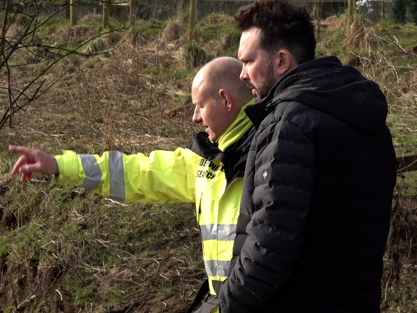 Faulding, left, with Bulley’s partner Paul Ansell on a visit to the riverside