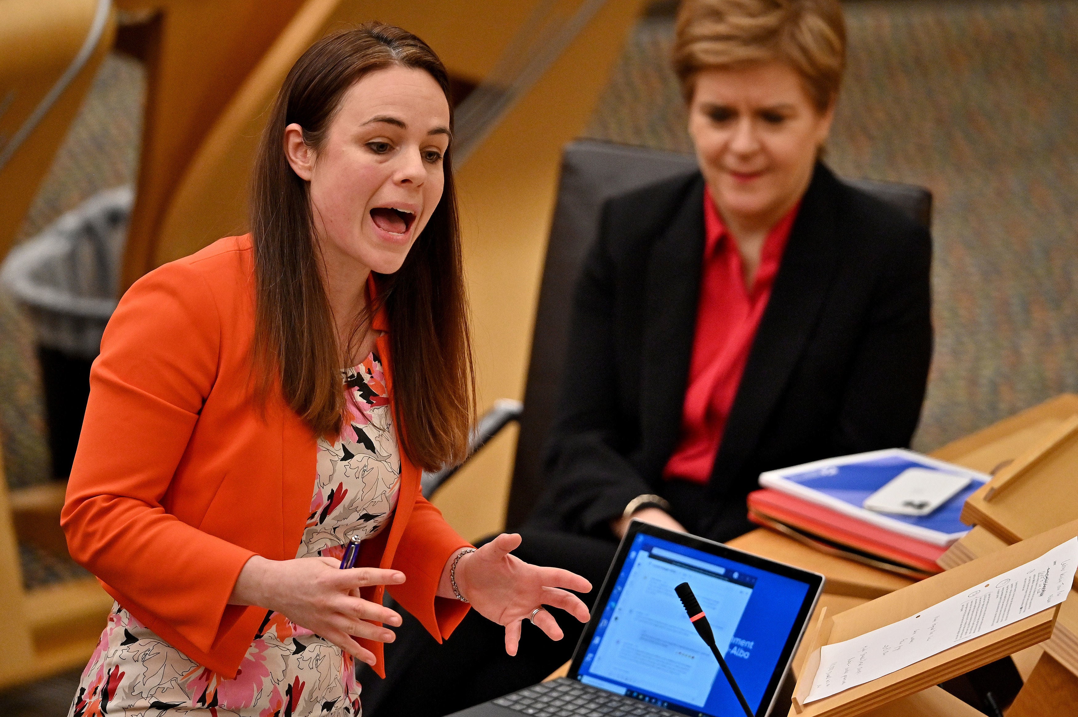 Finance secretary Kate Forbes with Nicola Sturgeon in the Scottish parliament