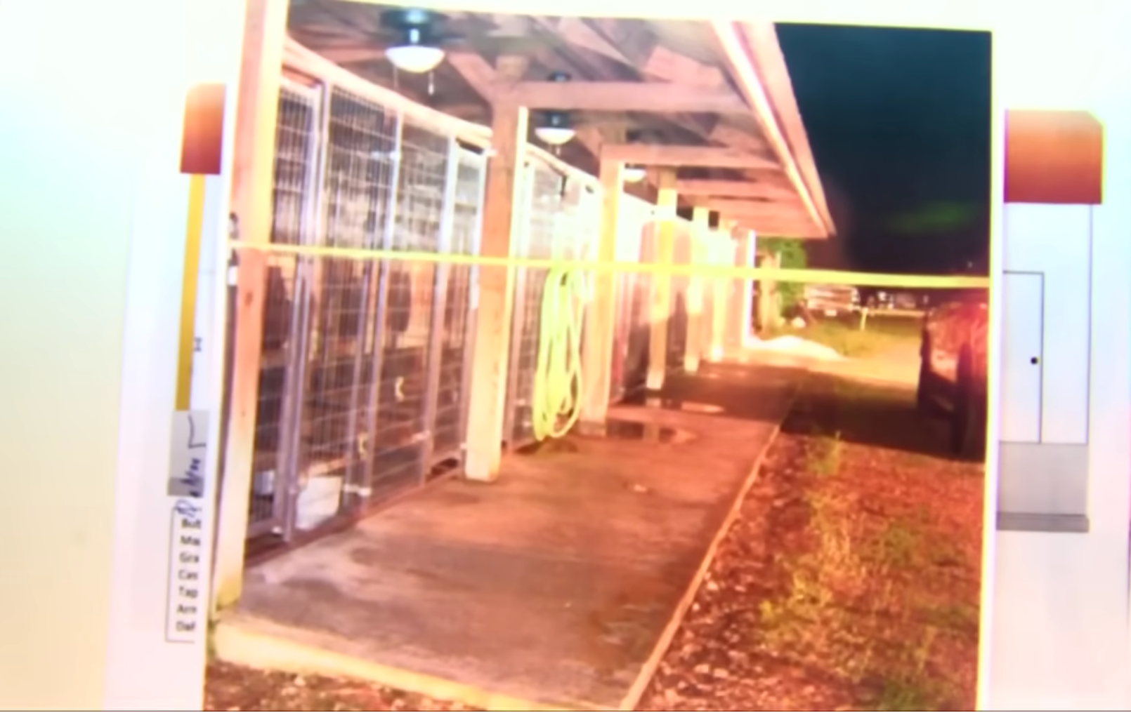 Crime scene photos show the kennels where the murders took place