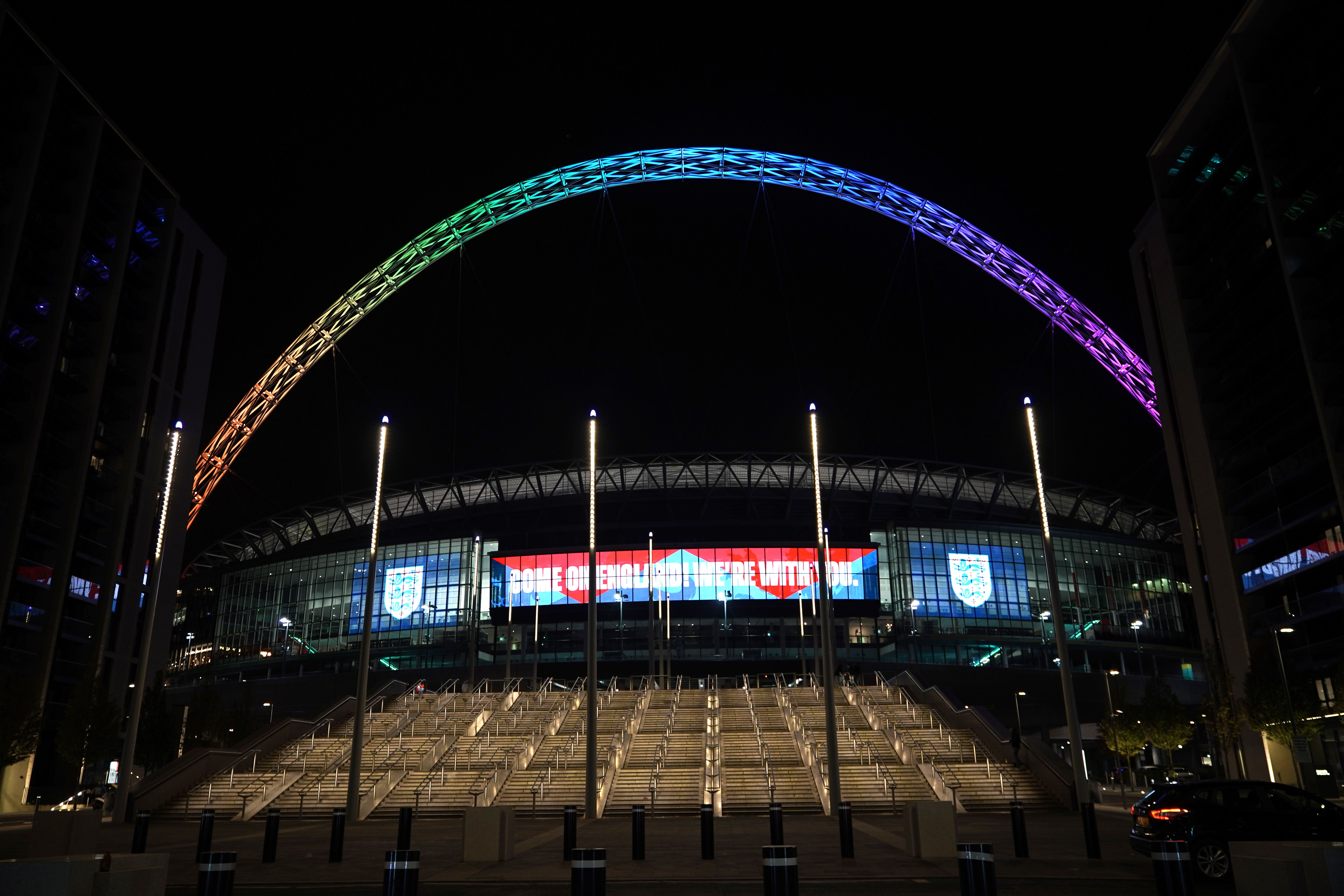 Wembley Stadium’s arch. A judge has made an order aimed at barring urban explorers climbing cranes on a construction site overlooking Wembley Stadium (Yui Mok/PA)