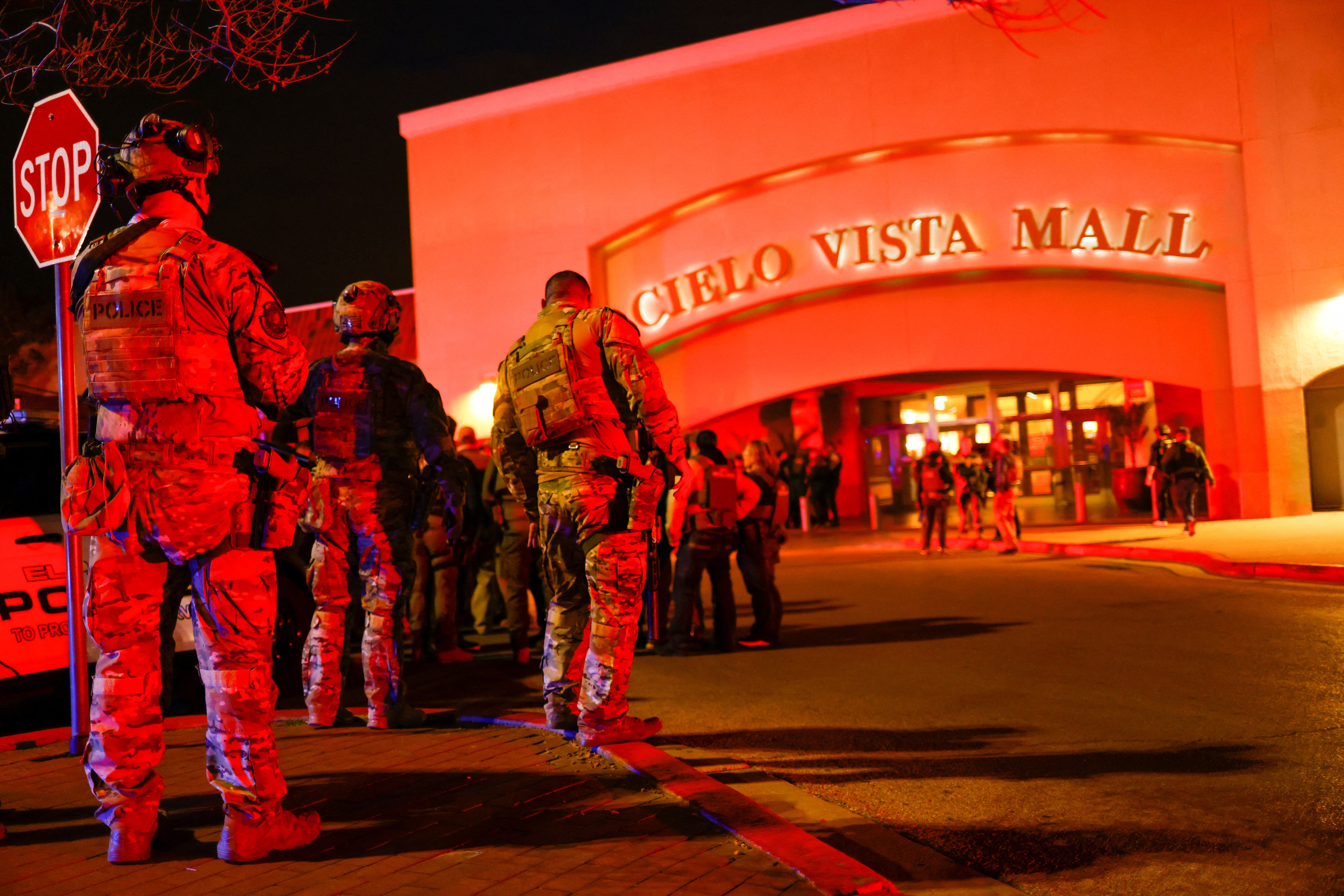 Law enforcement members gather outside the Cielo Vista Mall after a shooting, in El Paso, Texas, U.S February 15,2023