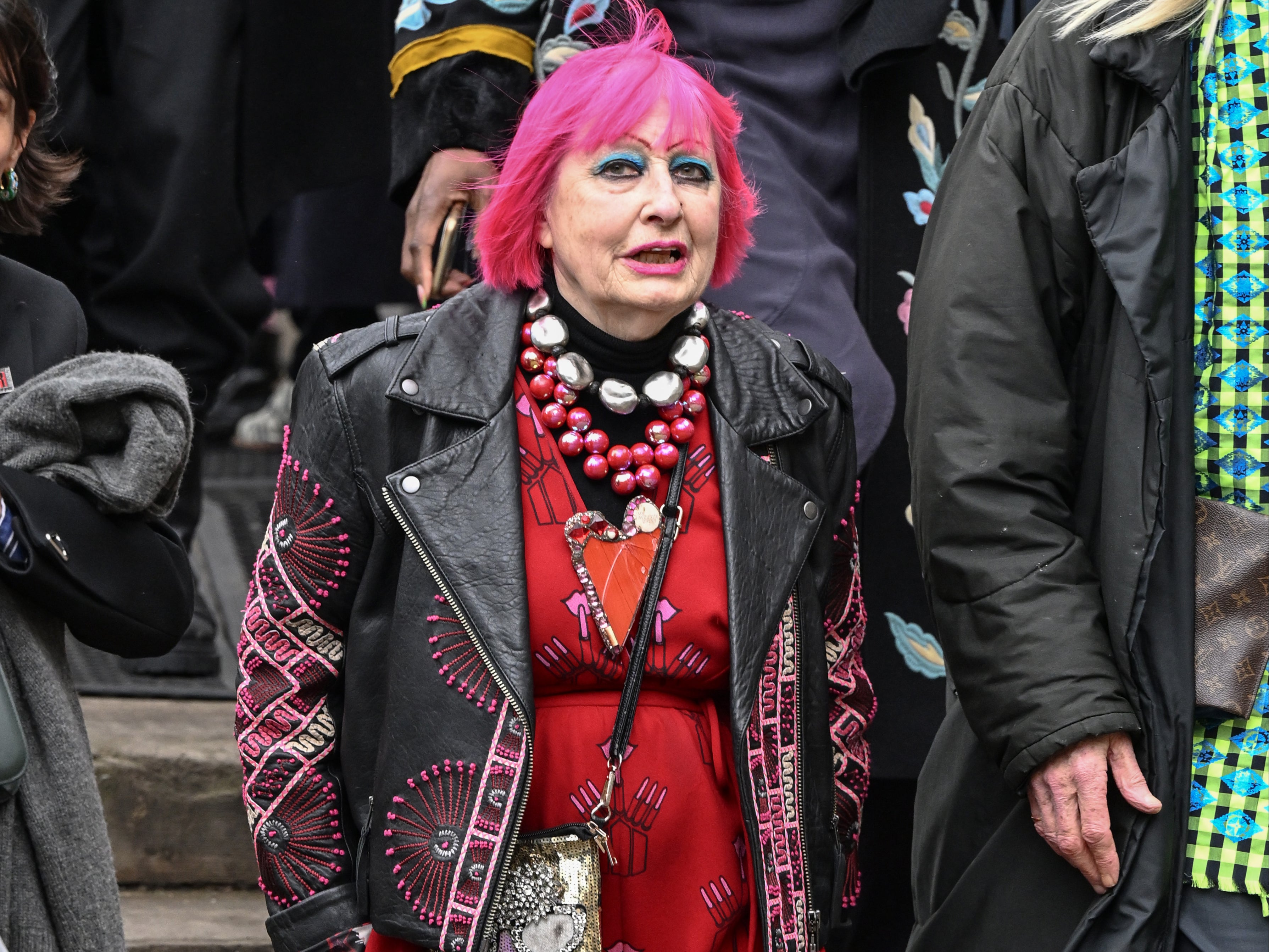 Dame Zandra Rhodes attends a memorial service to honour and celebrate the life of Dame Vivienne Westwood at Southwark Cathedral