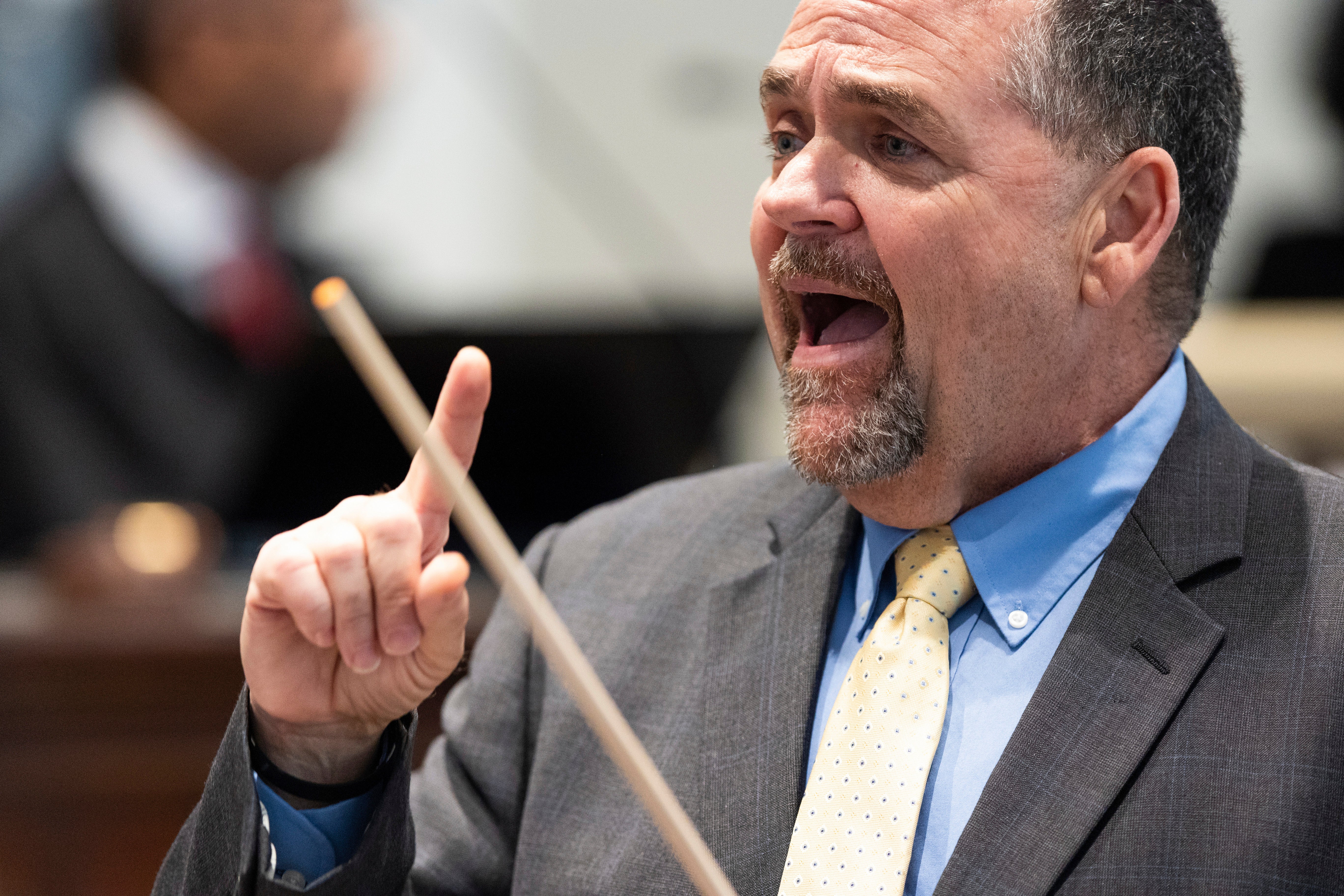 Kenneth Kinsey gives testimony on blood splatter and bullet trajectory during Alex Murdaugh’s double murder trial at the Colleton County Courthouse