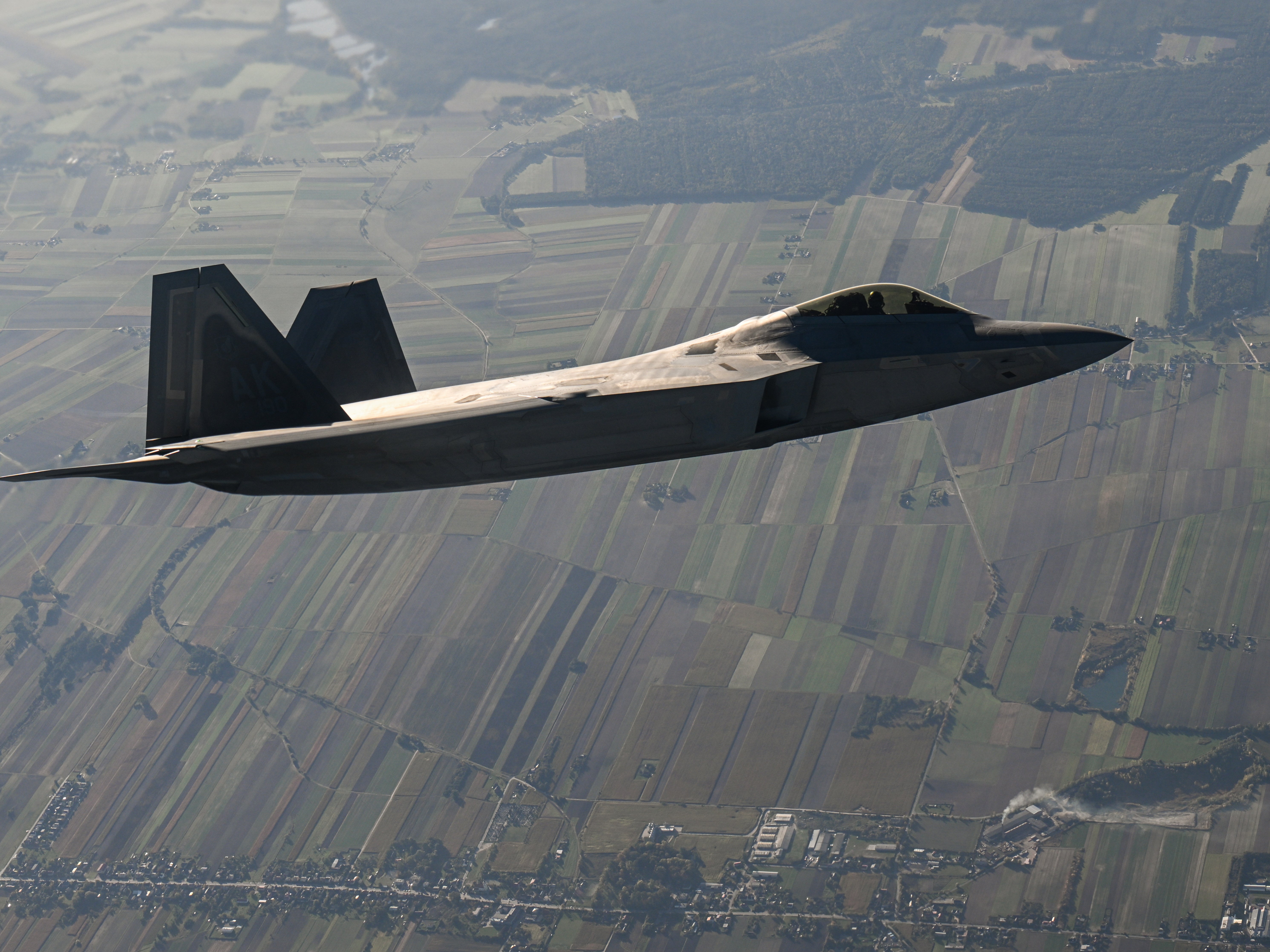 F-22 Raptor takes part in a Nato exercise at the 32nd Air Tactical Base on October 12, 2022 in Lask, Poland