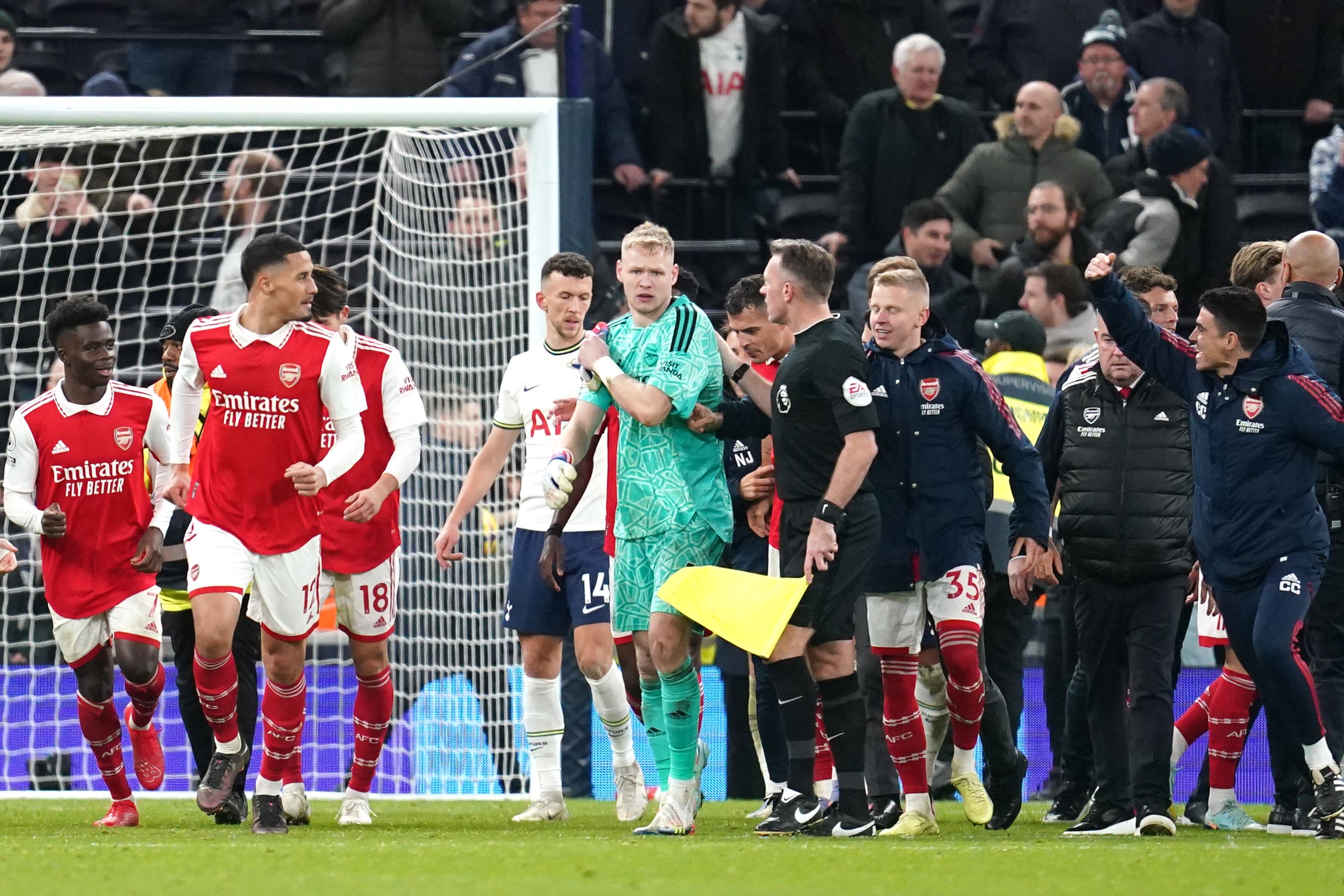 A Spurs fan attempted to kick Ramsdale during the north London derby