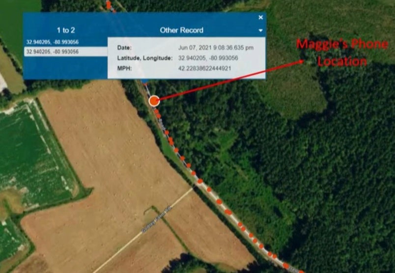 Map shows Alex Murdaugh’s car at the spot where Maggie’s phone was later found