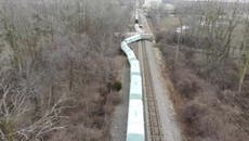 Train carrying hazardous materials scattered over tracks in Detroit captured on drone footage