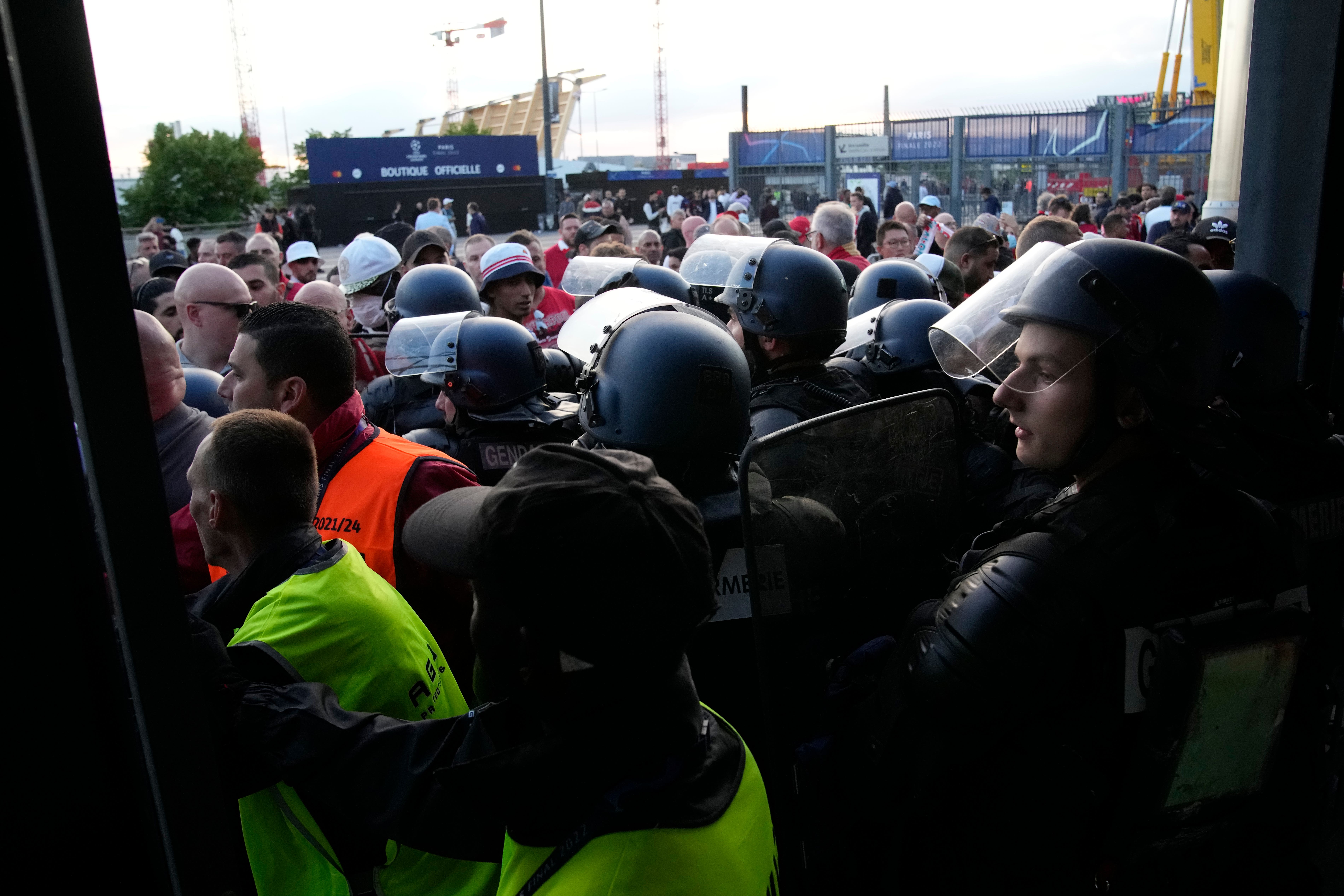 Liverpool fans were subjected to dangerous conditions in Paris (Christophe Ena/AP)