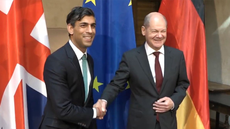 Rishi Sunak shakes hands with Olaf Scholz upon arrival at Munich Security Conference