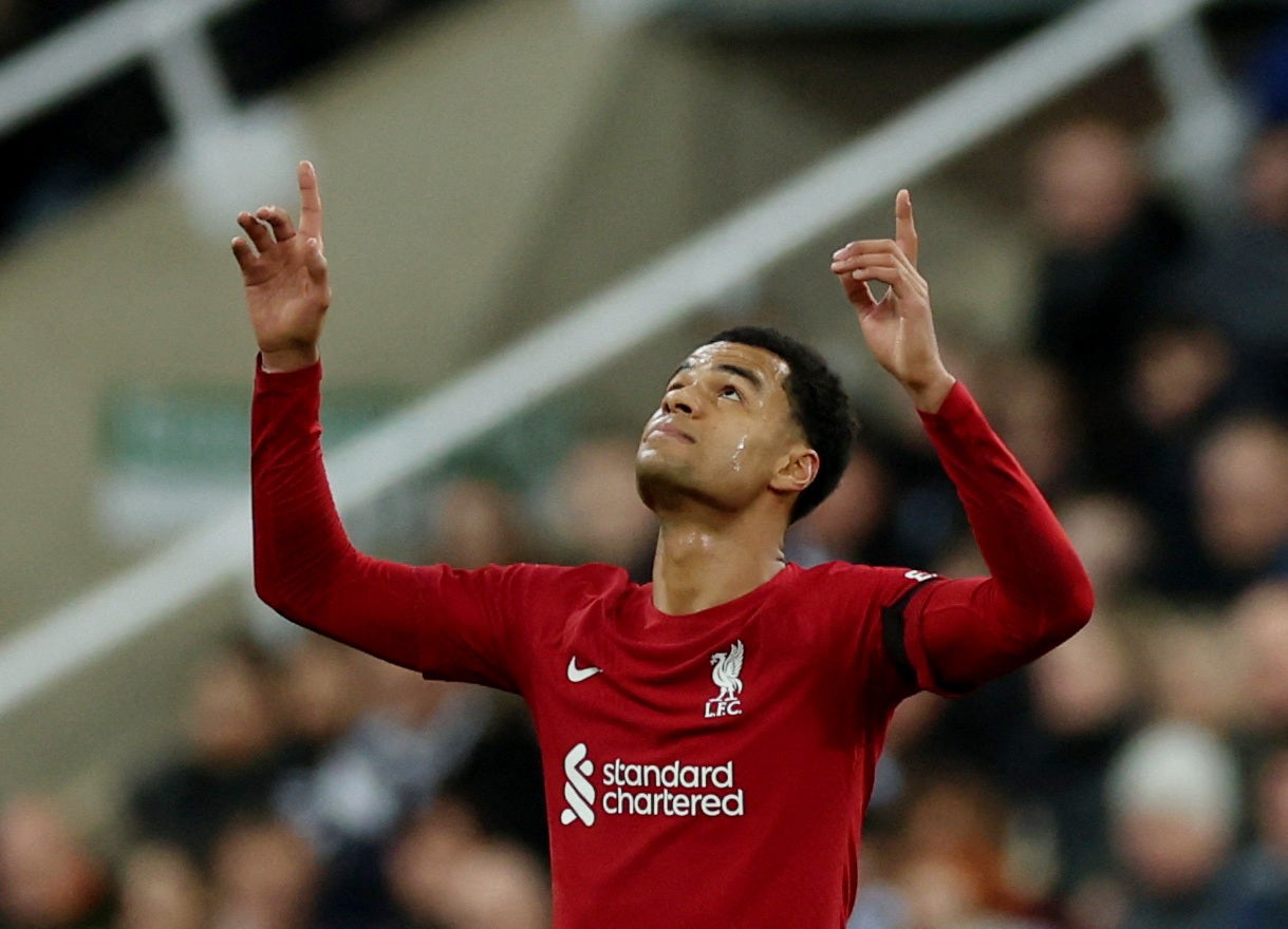 Gody Gakpo celebrates after scoring Liverpool’s second