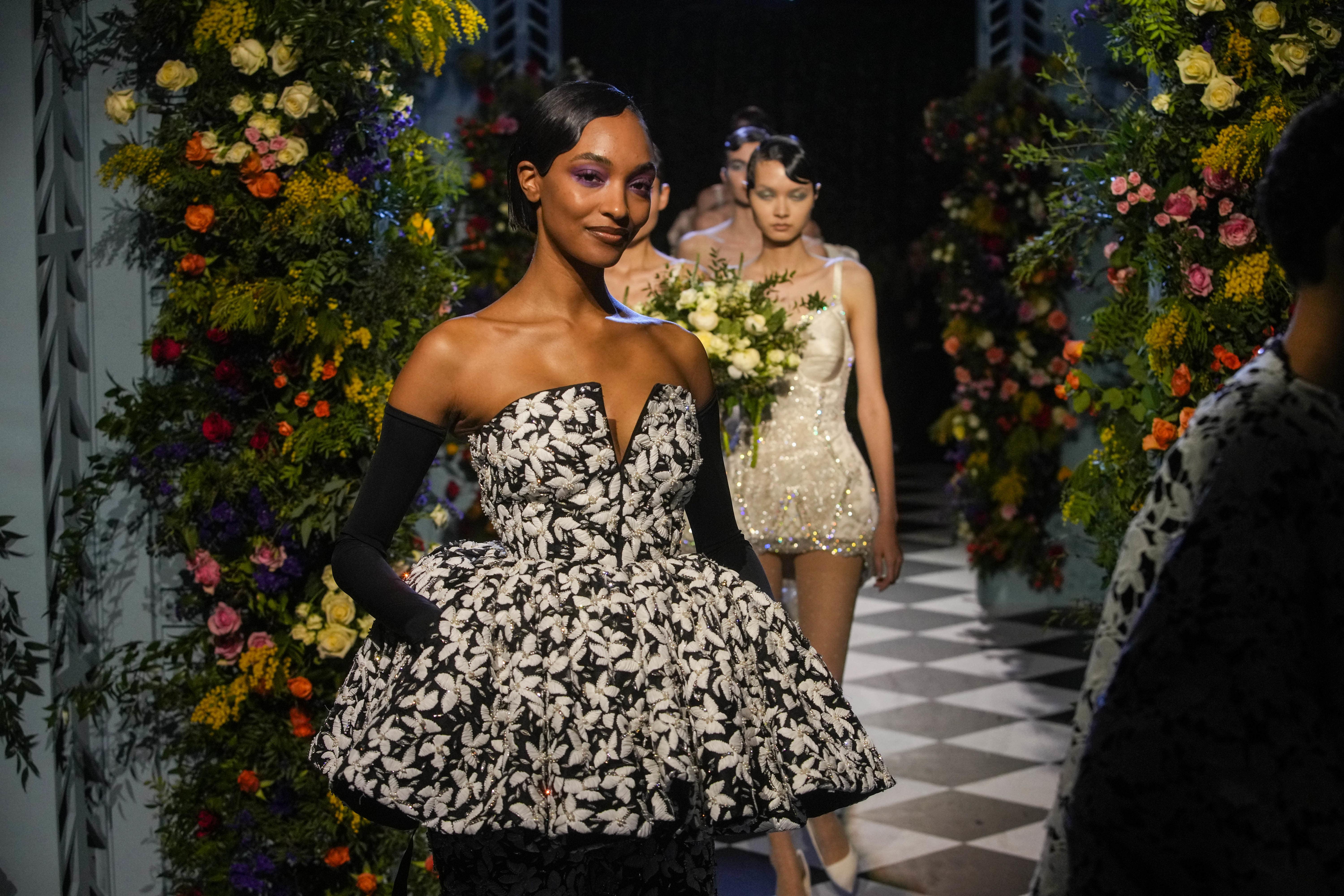 Jourdan Dunn on the catwalk during the Richard Quinn show (Jeff Moore/PA)