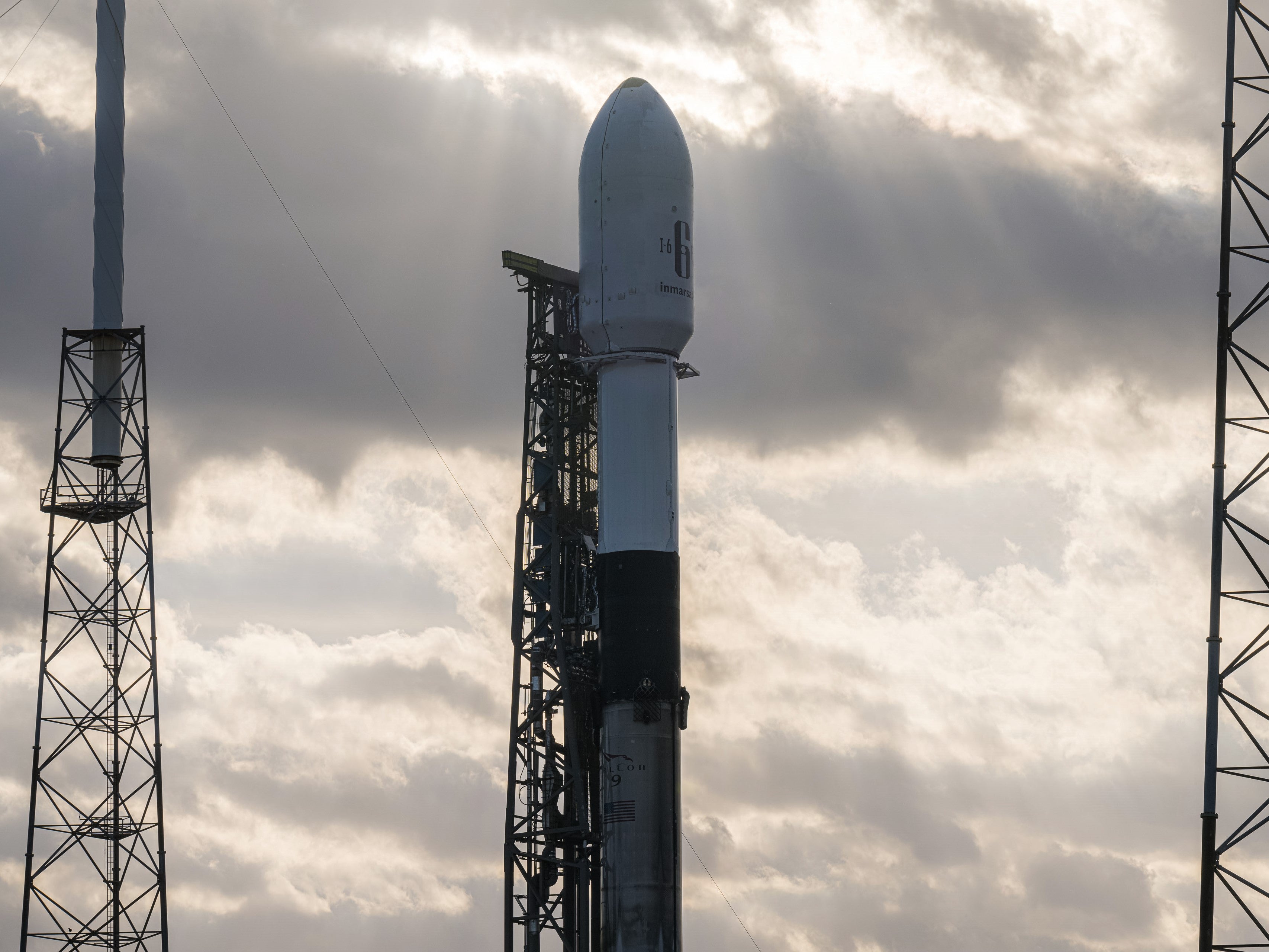 Inmarsat’s payload sits atop a SpaceX Falcon 9 rocket on the launchpad in Cape Canaveral, Florida, on 17 February, 2023