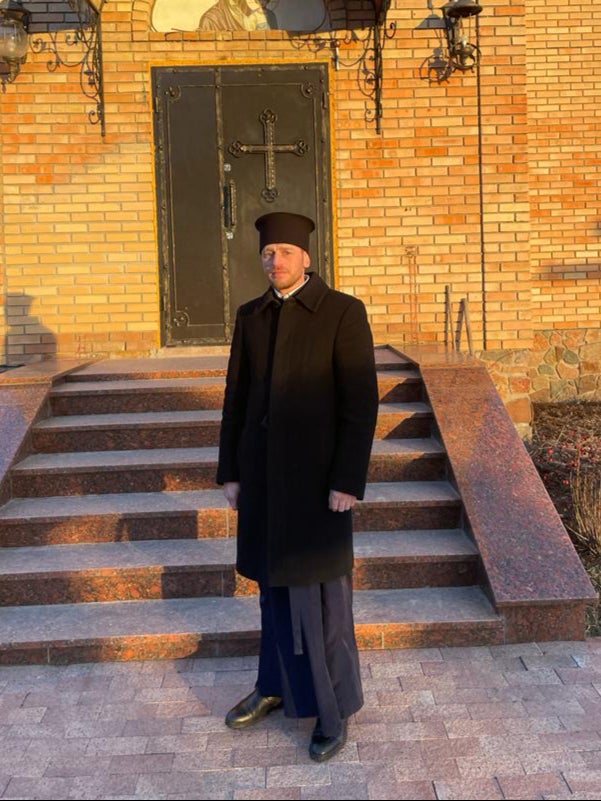 Father Jaroslav outside St Michael’s as it is now