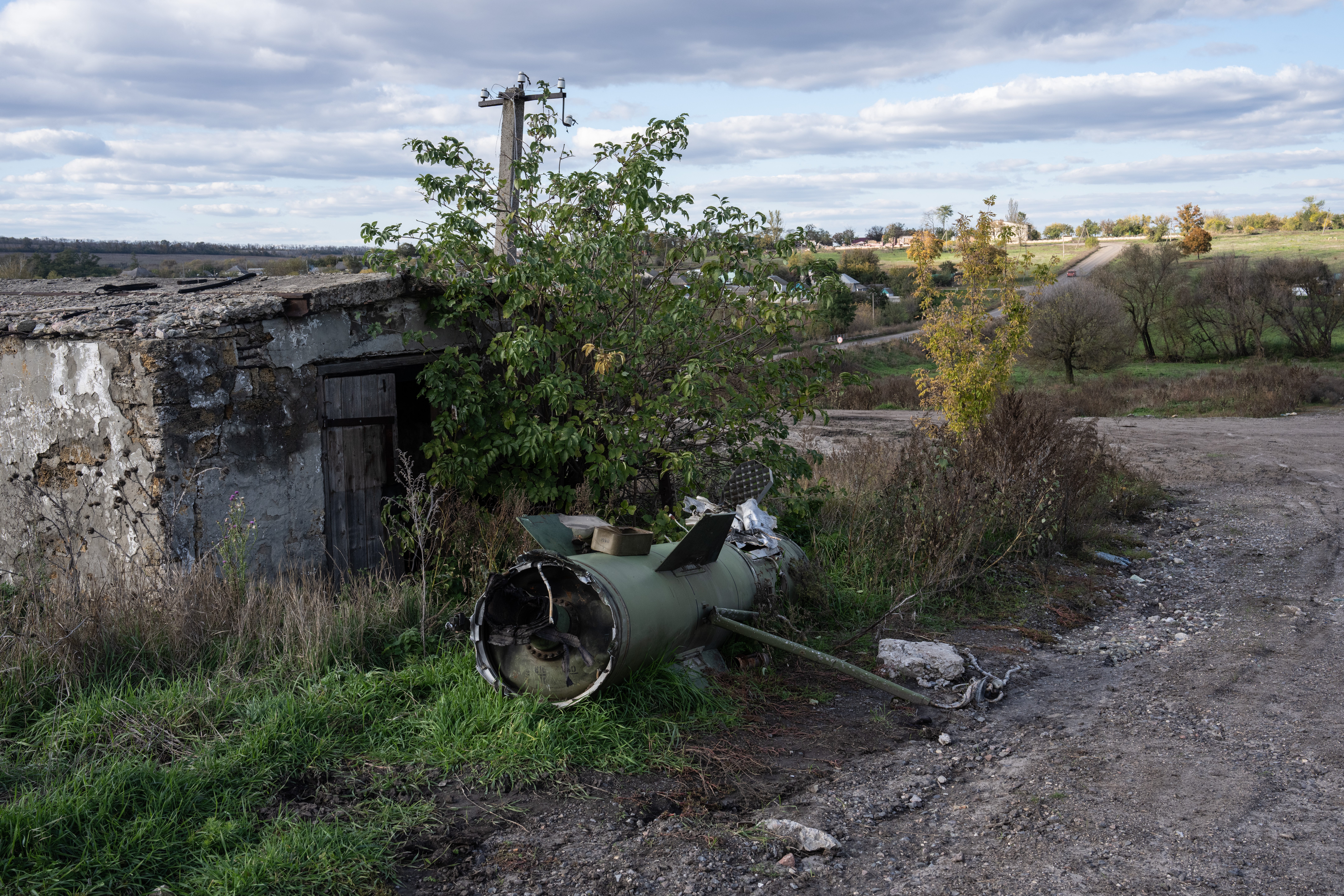 Part of a Soviet era OTR-21 Tochka ballistic missile is pictured on 14 October last year in Kunie in Kharkiv oblast in Ukraine