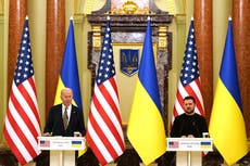 Ukraine-Russia war news – live: Biden taunts Putin in Kyiv visit ahead of anniversary