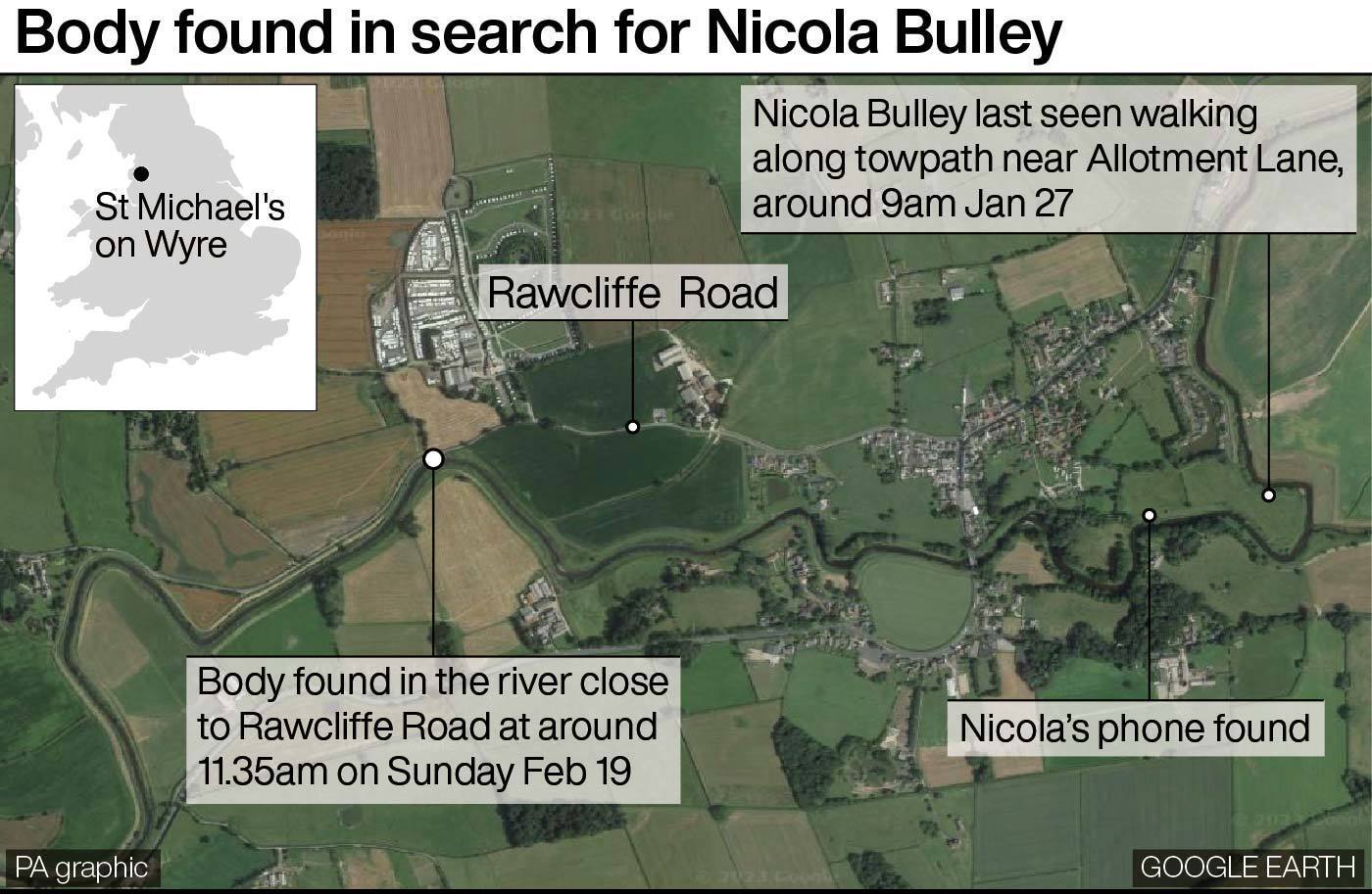 Her body was found a mile downstream from the bench where her phone had been discovered