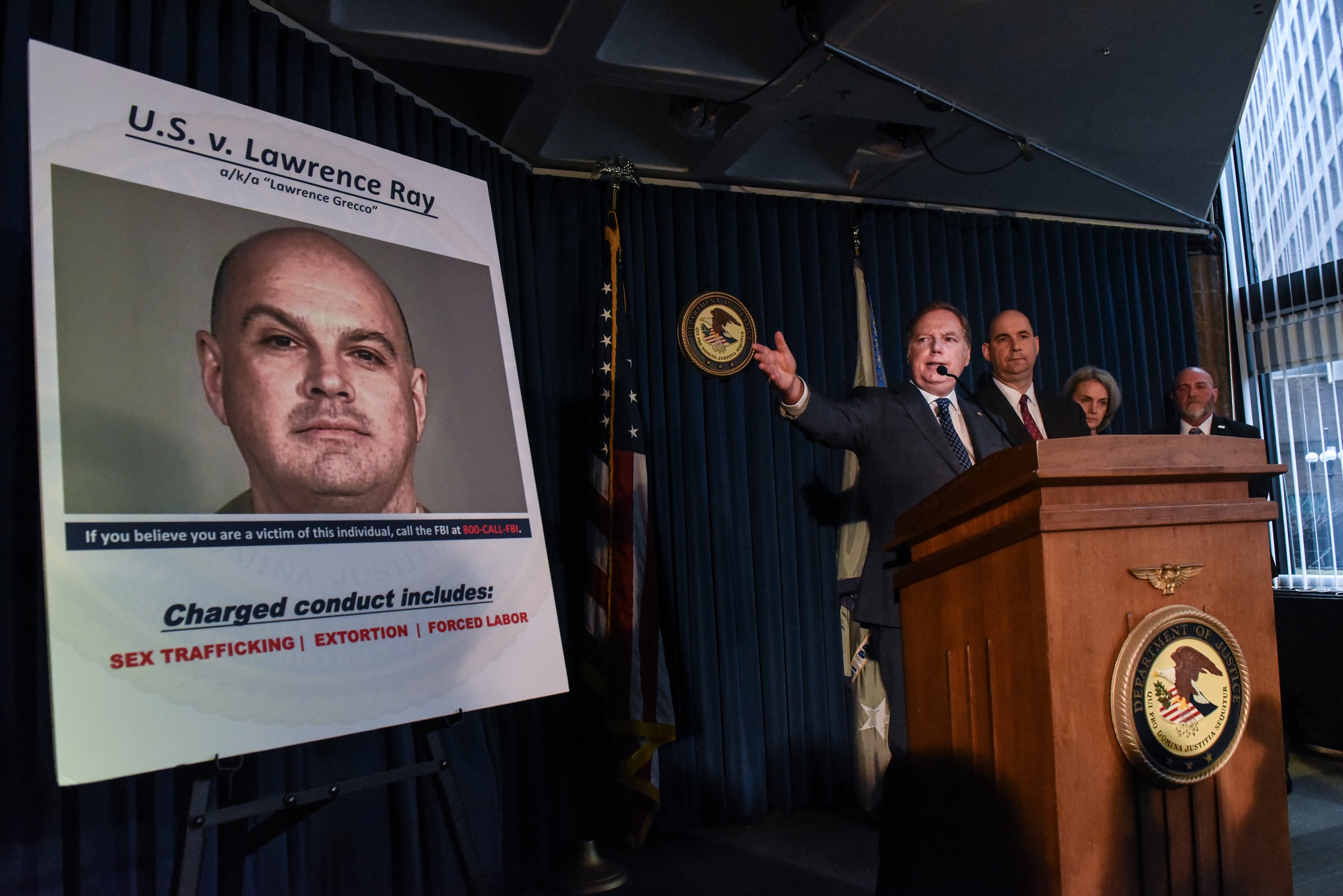 United States Attorney for the Southern District of New York Geoffrey Berman announces the indictment against Lawrence Ray on 11 February 2020 in New York City