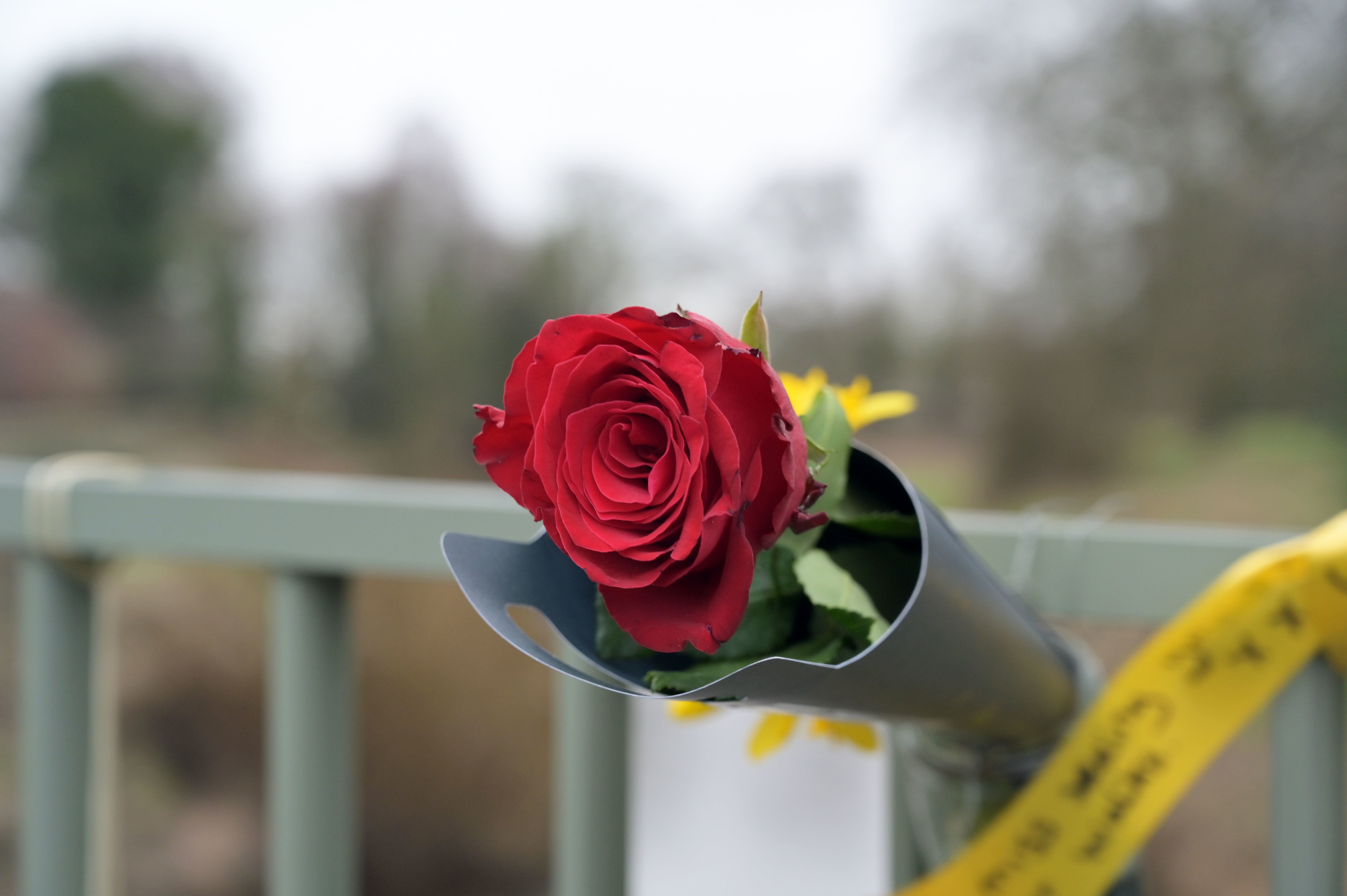 Flowers, and ribbons on a bridge over the River Wyre in St Michael’s on Wyre, Lancashire, after police announced they’d found Ms Bulley