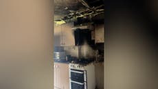 Kitchen destroyed after cheese on toast fail sparks fire