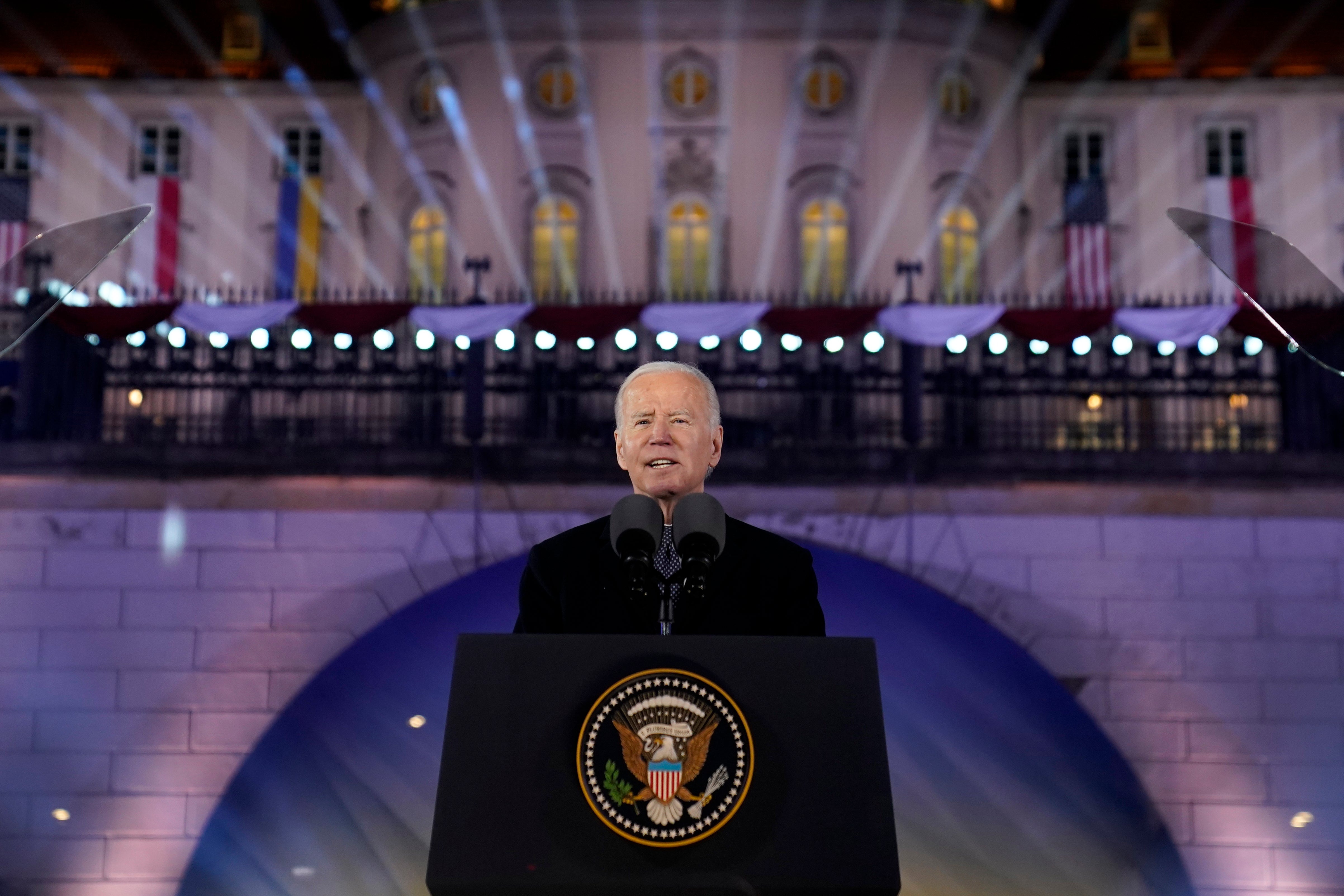 The US president speaking in Warsaw