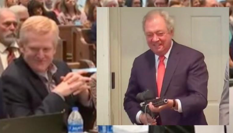 Alex Murdaugh, who stands accused of the 7 June 2021 shootings , could be seen grinning from the defence table during the rare moment of laughter