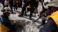 Volunteer rescue crews clear rubble in Syria after fresh earthquakes hit