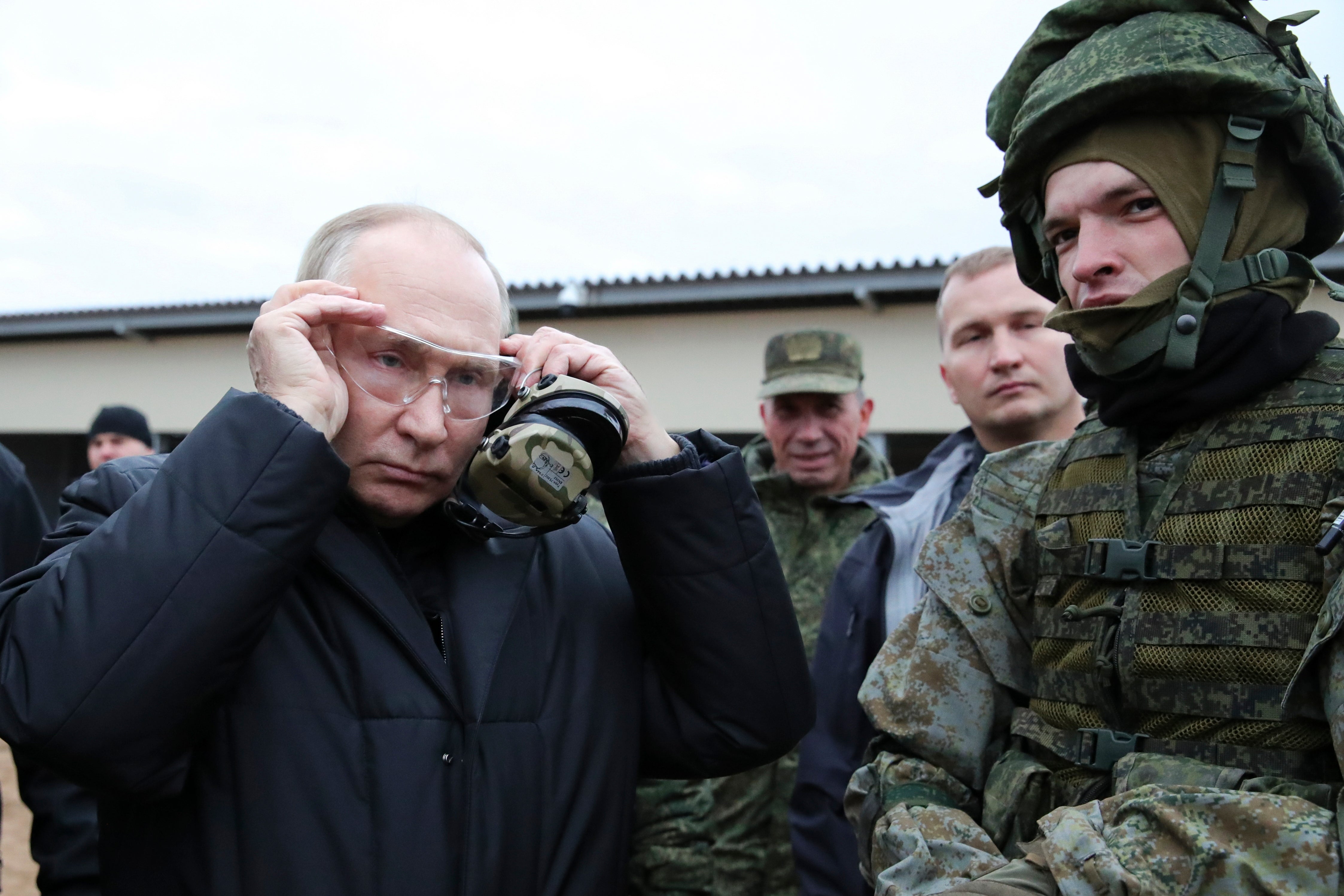 Putin visits a military training centre for mobilised reservists last October in Ryazan Region, Russia