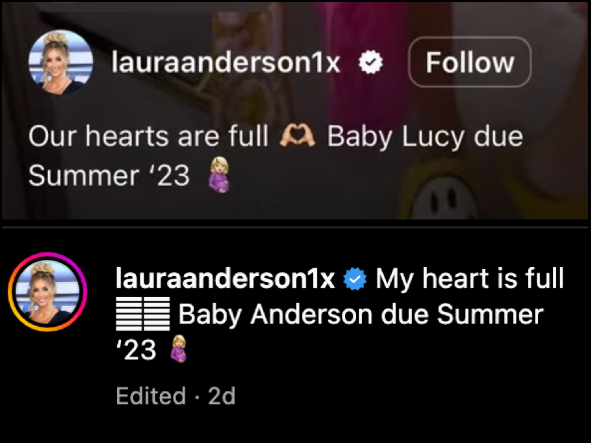 Laura Anderson removed Gary Lucy’s name from pregnancy announcement