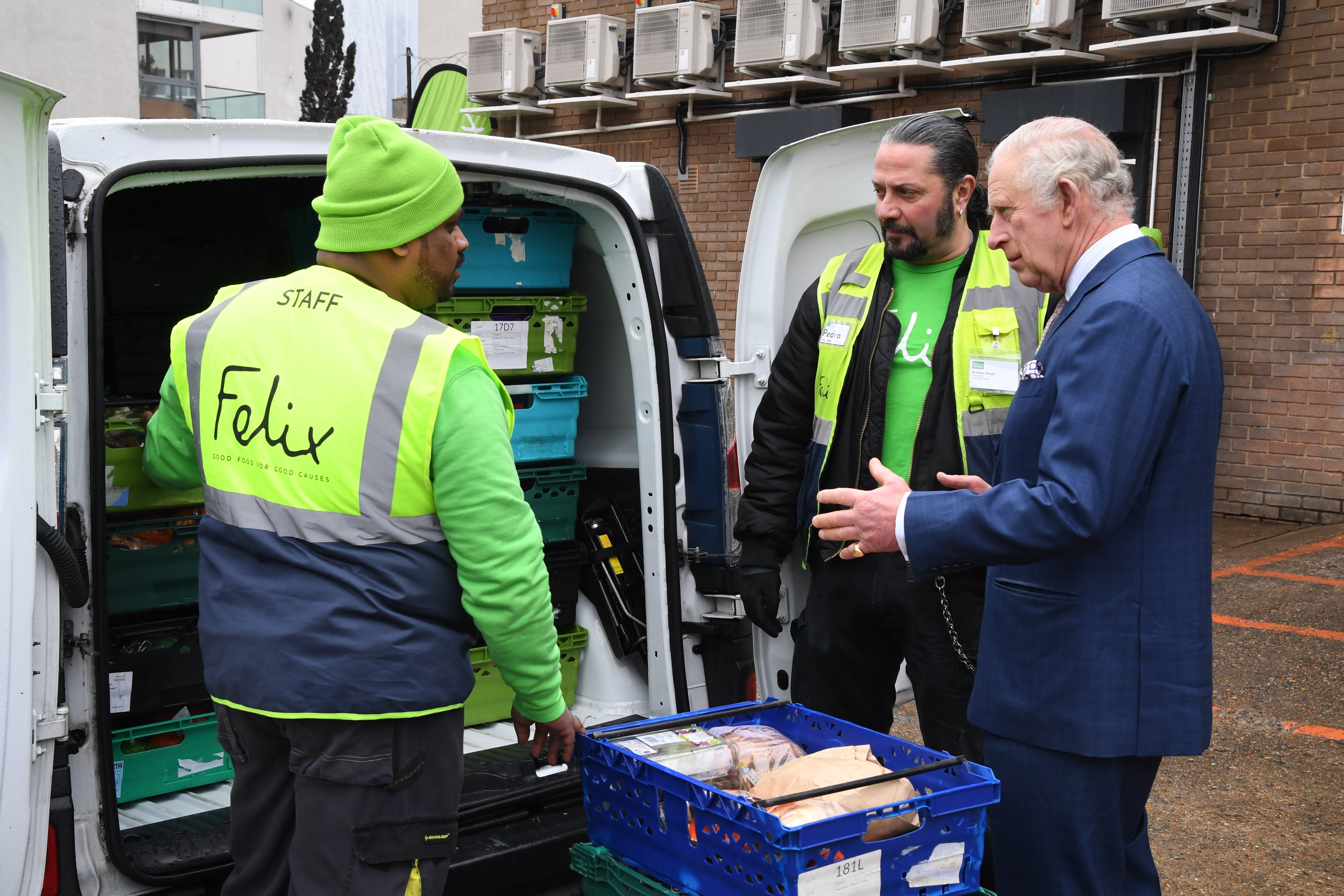 The King spoke to volunteers distributing meals during his visit