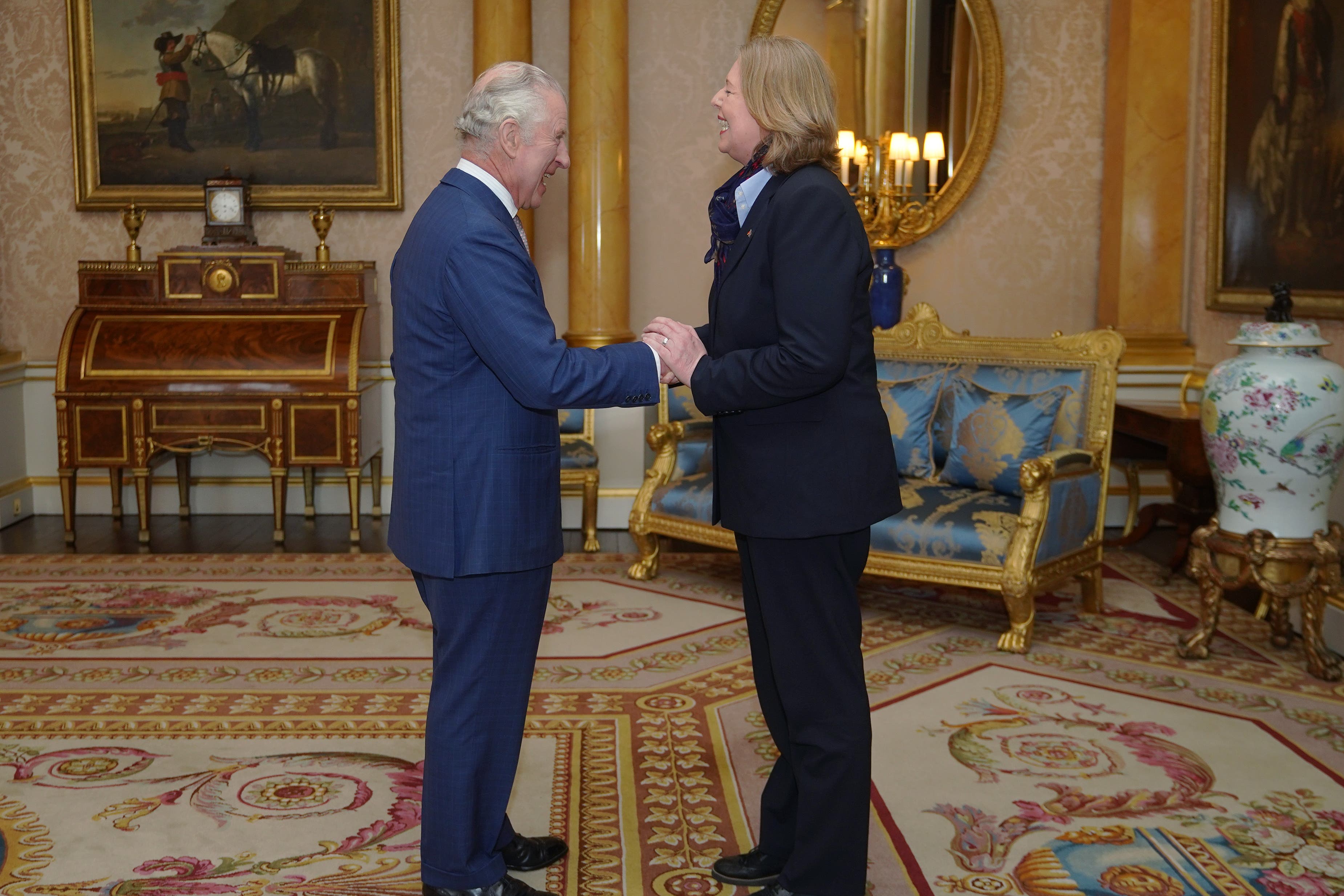 The King receives the President of the German Bundestag, Barbel Bas, during an audience at Buckingham Palace (Yui Mok/PA)