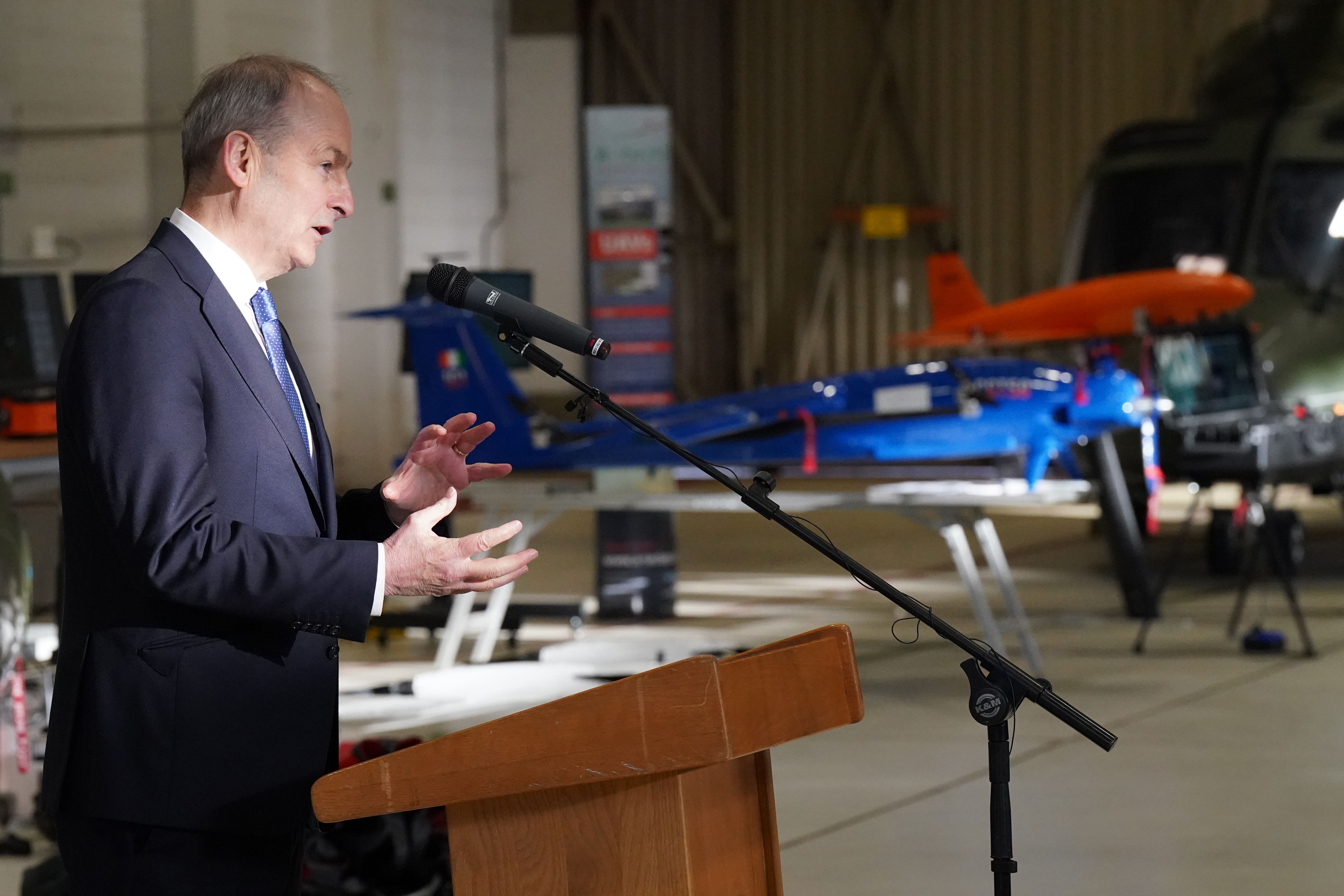 Tanaiste Micheal Martin announced the first Organisation Innovation Challenge winners at Casement Aerodrome near Dublin (Niall Carson/PA)