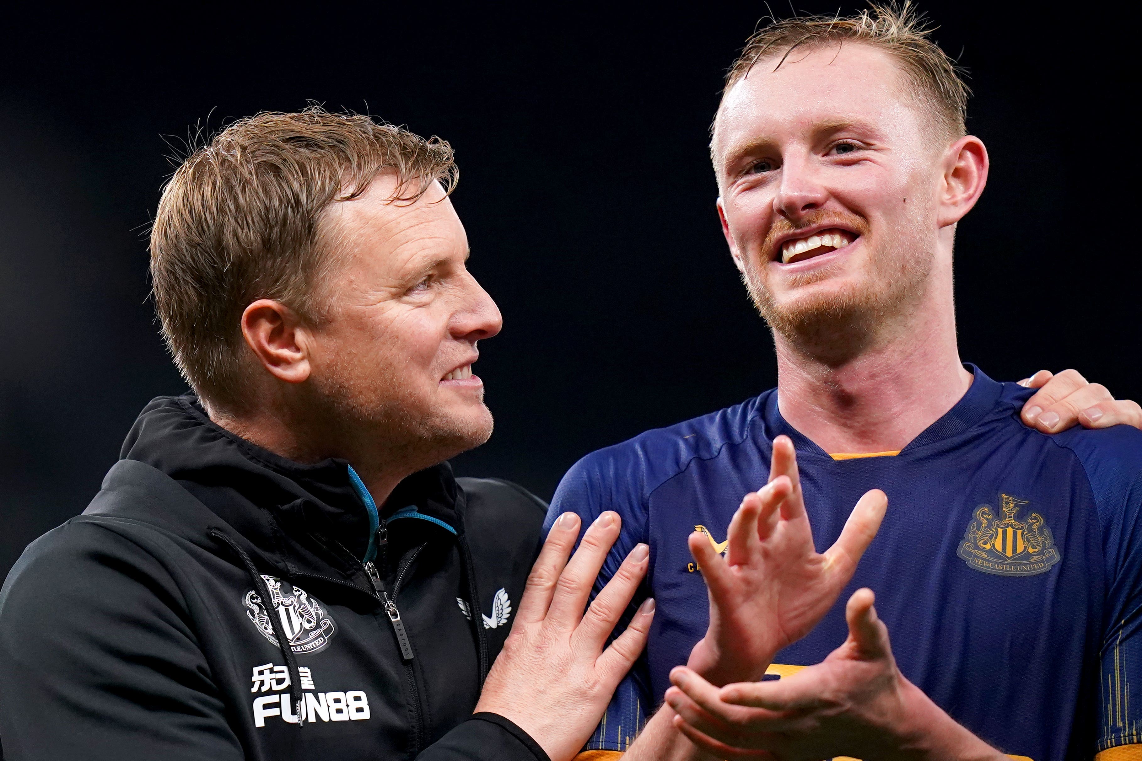 Newcastle midfielder Sean Longstaff (right) owes a debt of gratitude to head coach Eddie Howe (Adam Davy/PA)