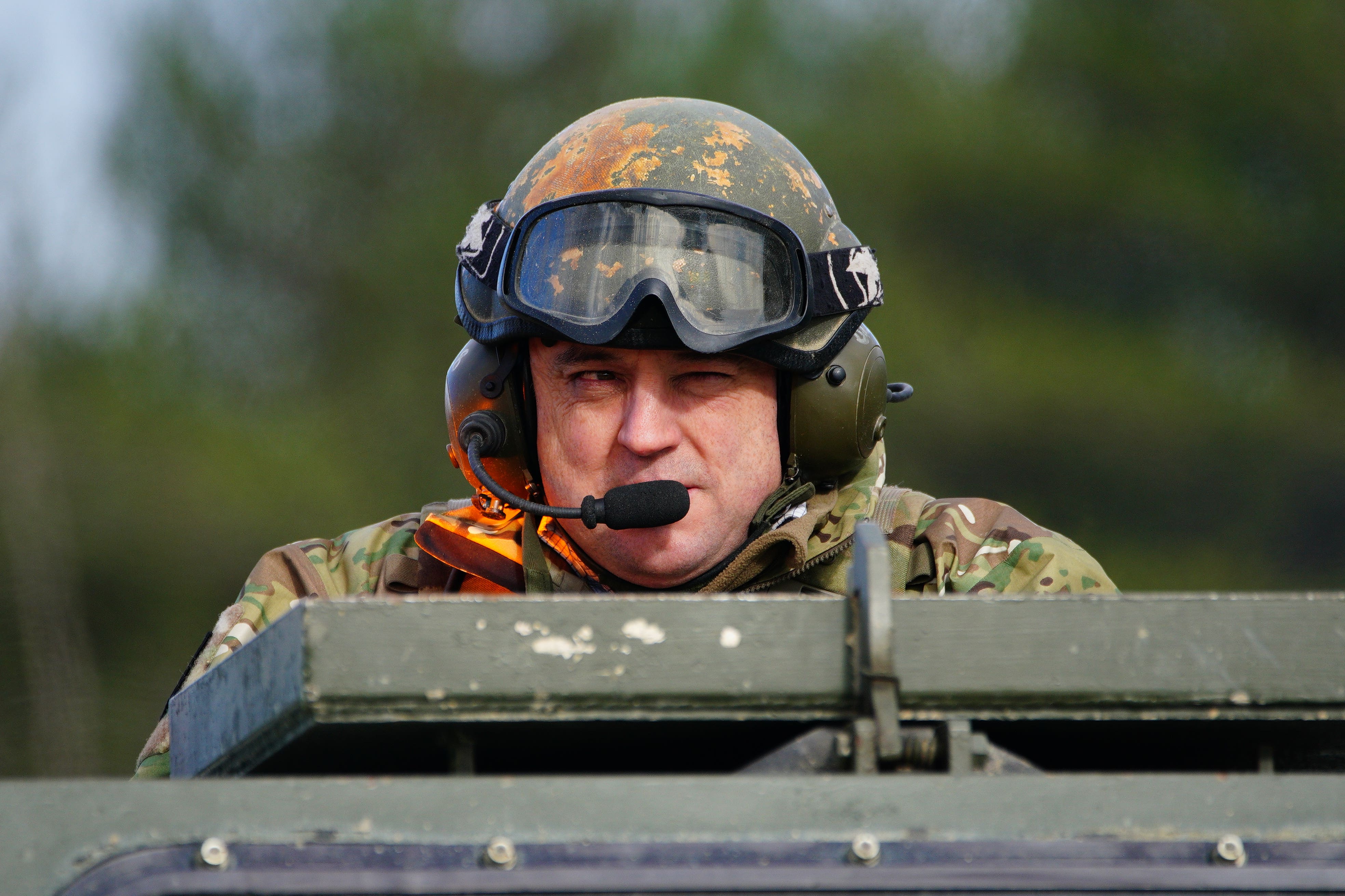 Defence Secretary Ben Wallace during a visit to Bovington Camp, a British Army military base in Dorset, to view Ukrainian soldiers training on Challenger 2 tanks (PA)