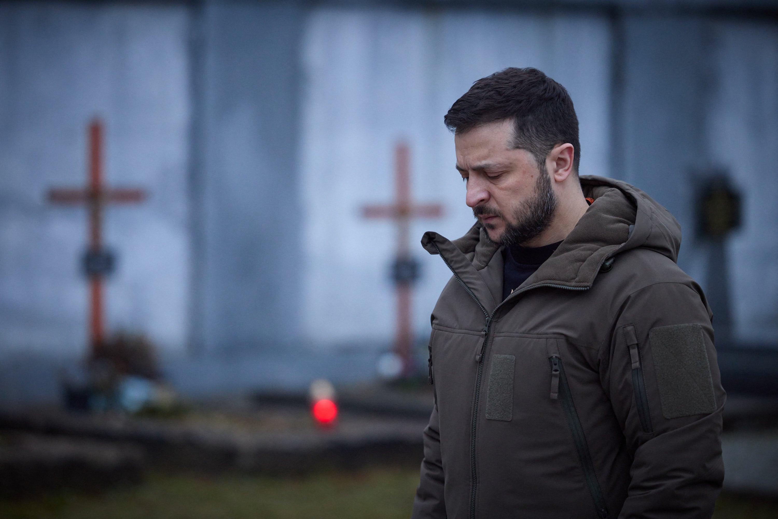 Volodymyr Zelensky paying tribute to fallen soldiers at the Field of Mars of Lychakiv Cemetery in the western city of Lviv, last month