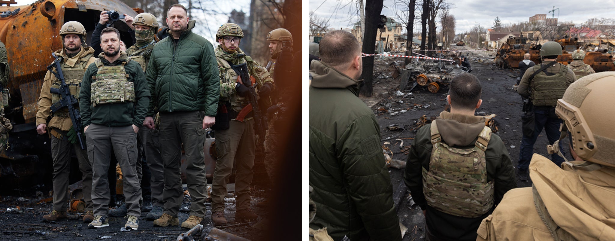 Volodymyr Zelensky views damage in the Kyiv region on 4 April, 2022