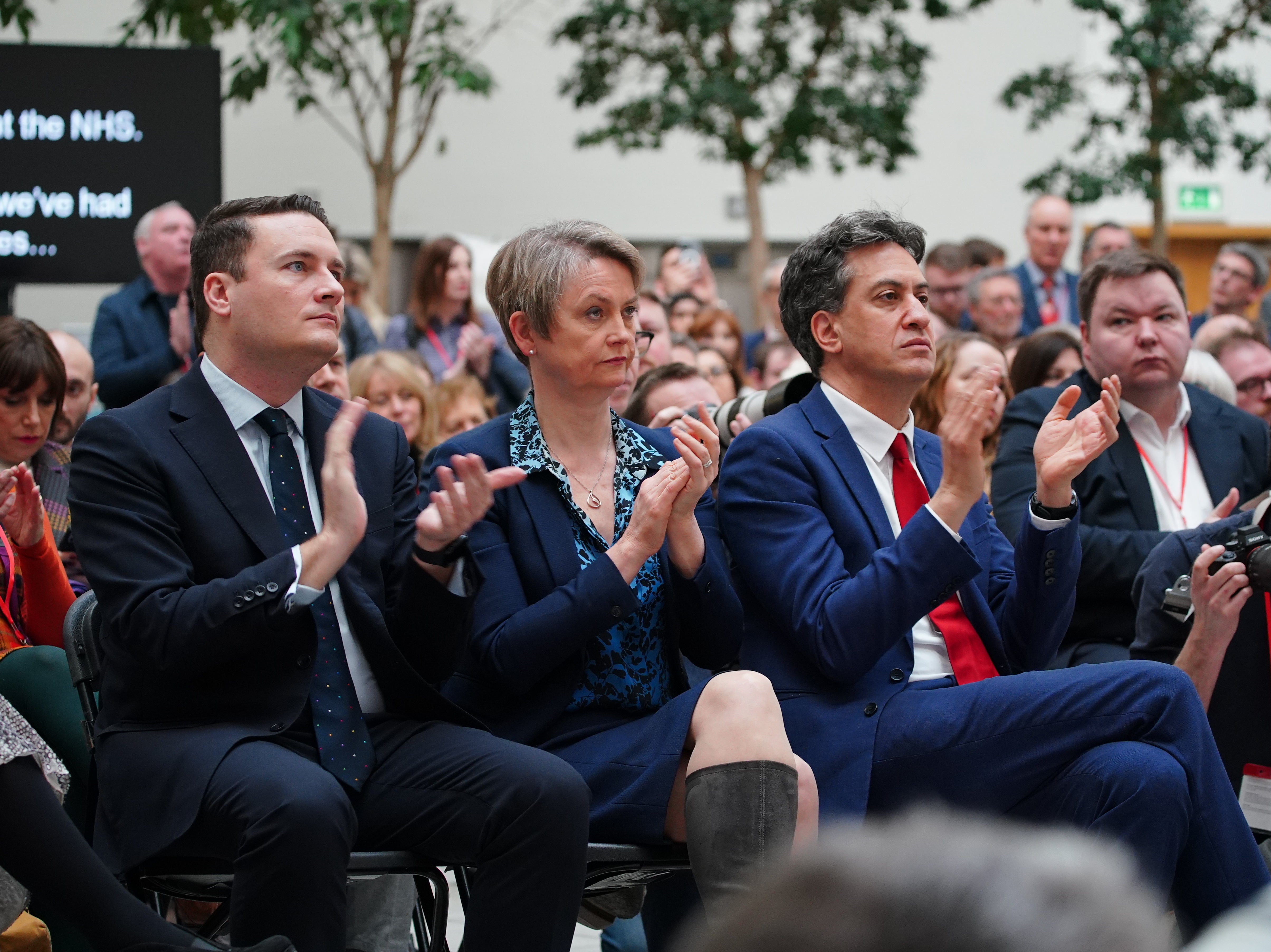 Shadow health secretary Wes Streeting, shadow home secretary Yvette Cooper and shadow climate change secretary Ed Miliband