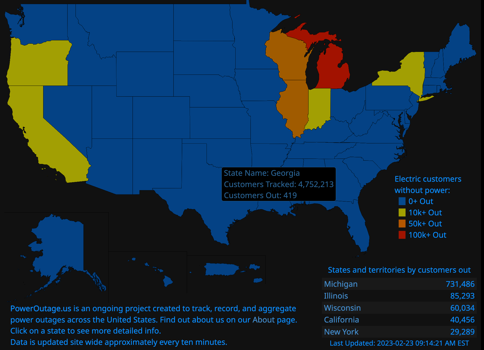 Power outages were impacting states across the US amid winter storm Olive