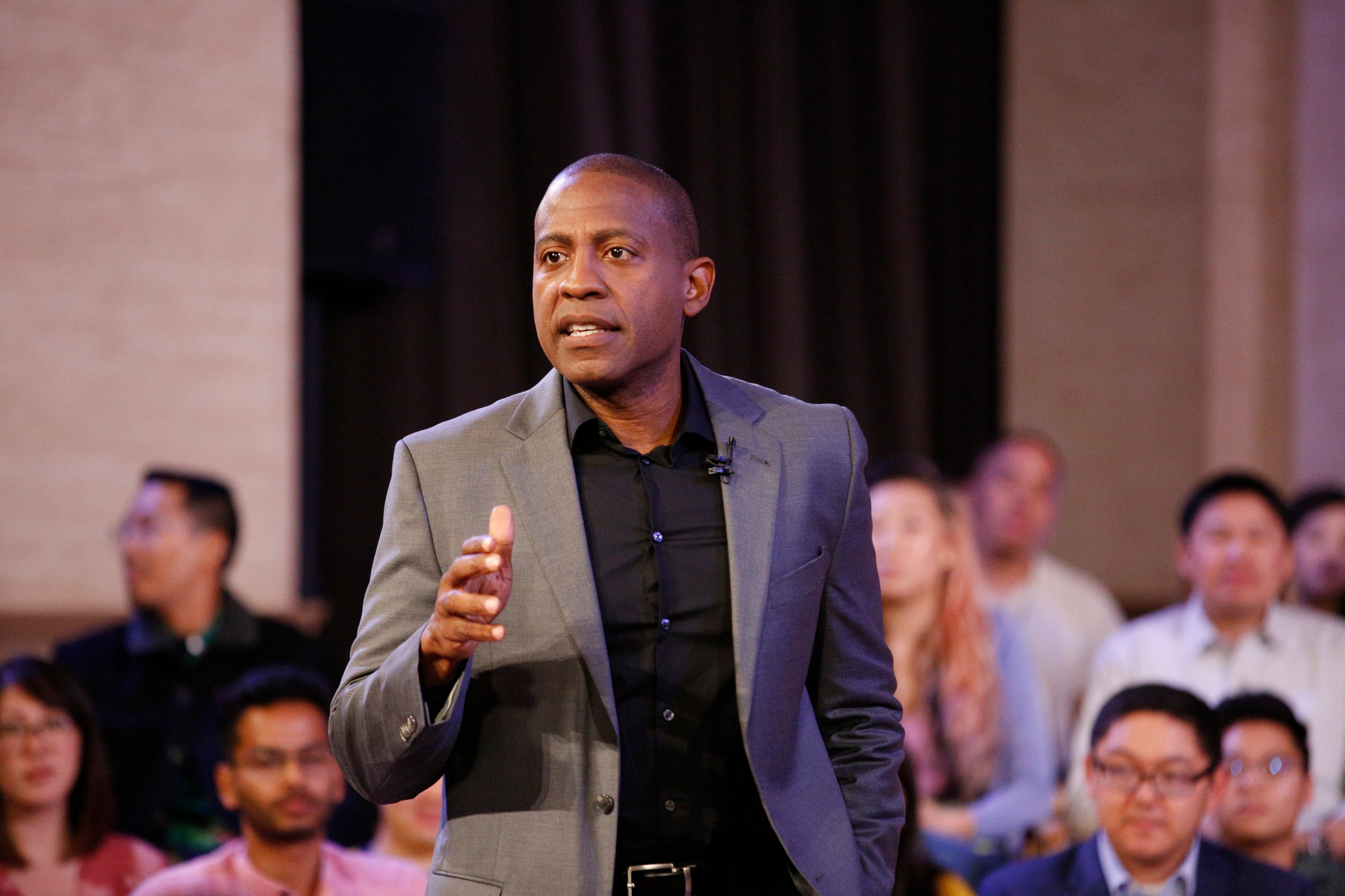 Carlos Watson records a TV debate for Take On America With OZY at The Bently Reserve on October 29, 2018 in San Francisco, California.