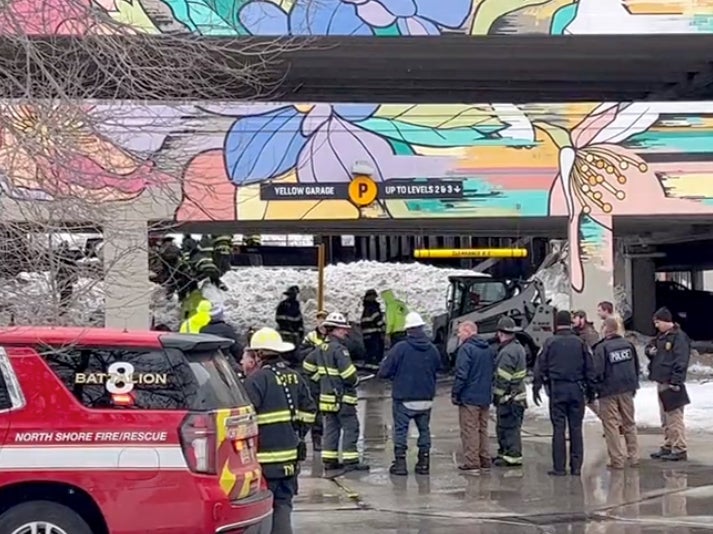 A garage partially collapsed in Wisconsin