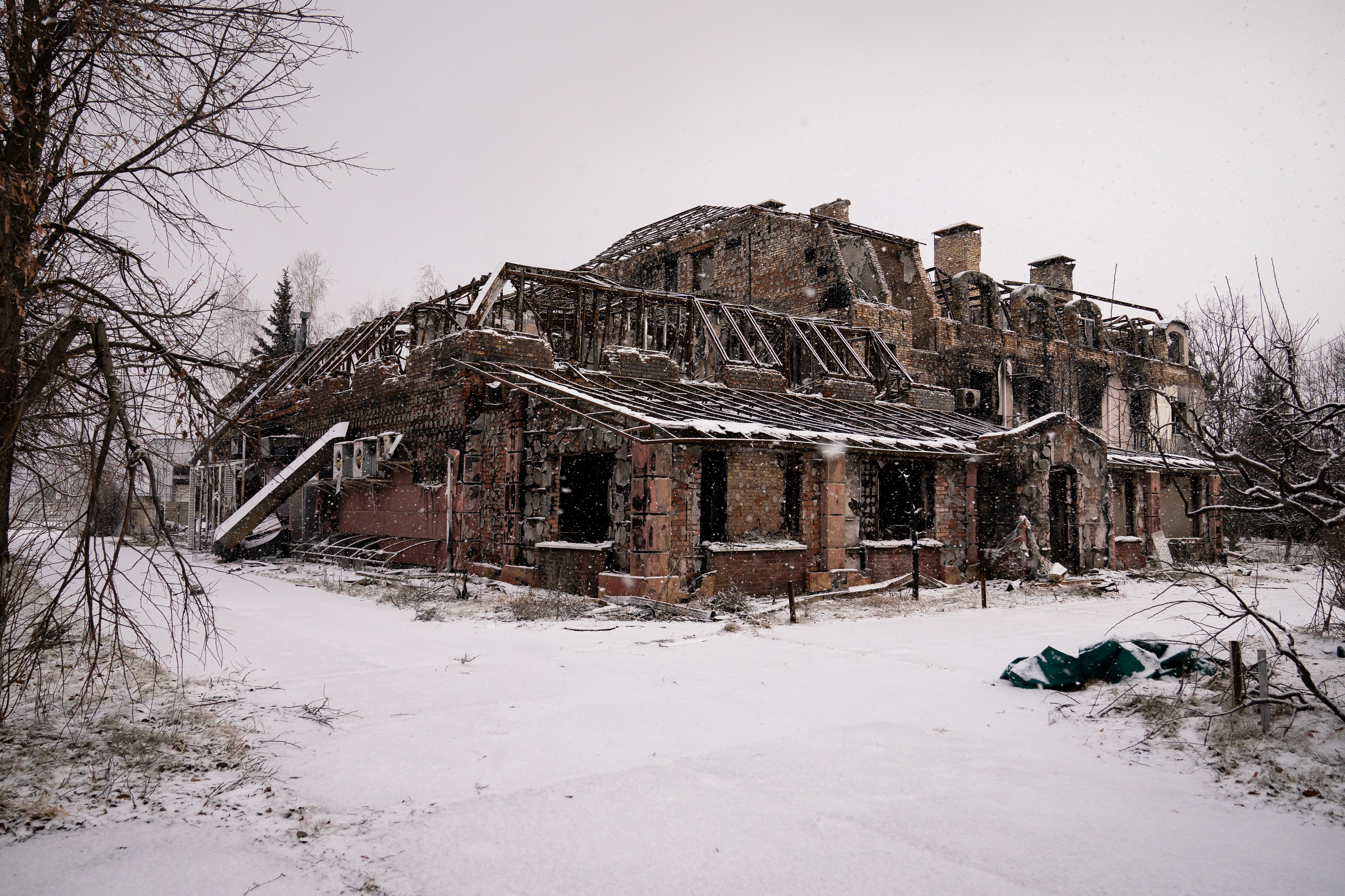 A shell of a destroyed building on the site where the Halo Trust will be surveying (PA)