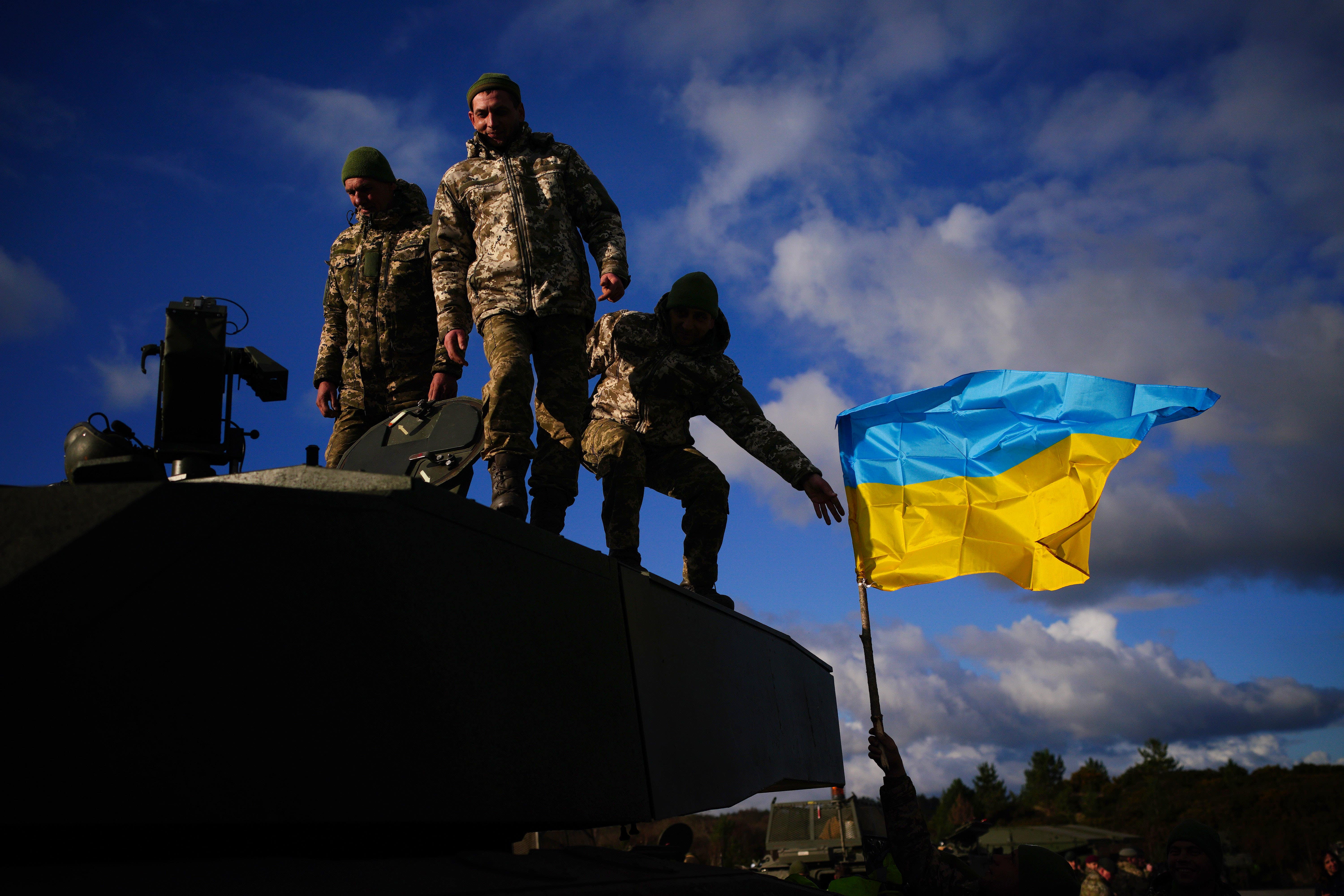 Ukrainian soldiers during training at Bovington Camp (Ben Birchall/PA)