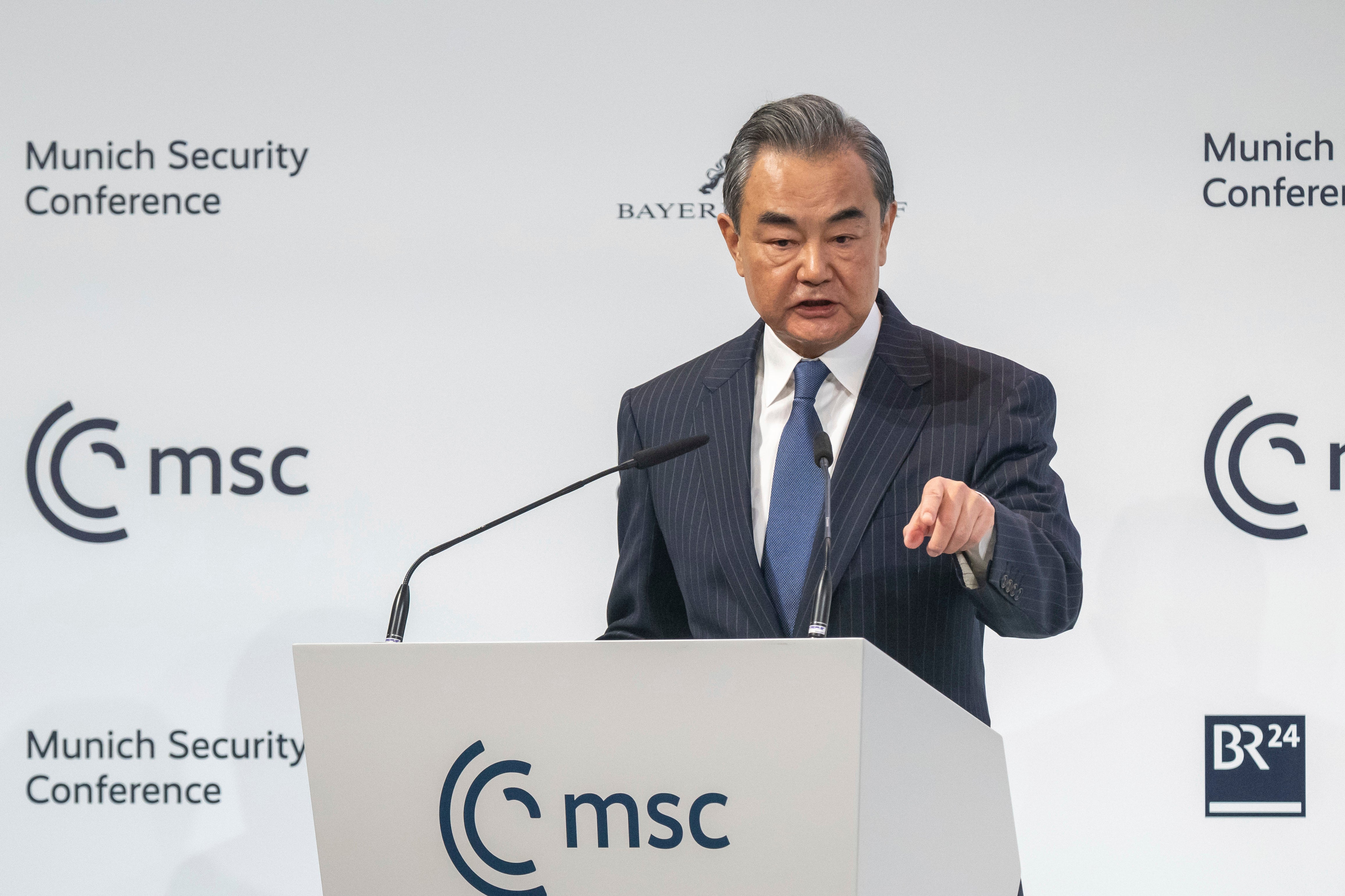 China’s Director of the Office of the Central Foreign Affairs Commission Wang Yi speaks during the Munich