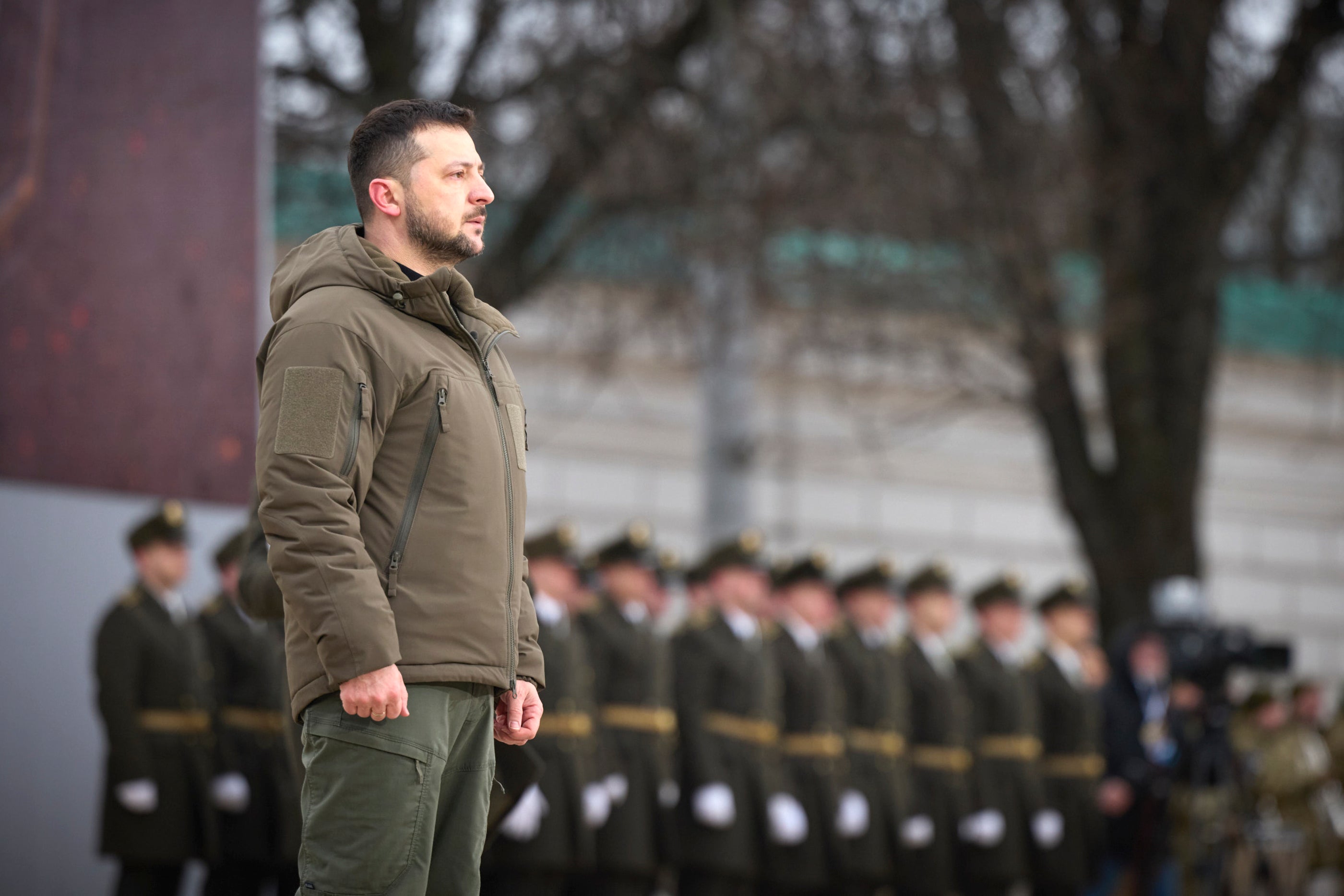 Ukrainian President Volodymyr Zelensky attends service in Kyiv on anniversary of war in Ukraine