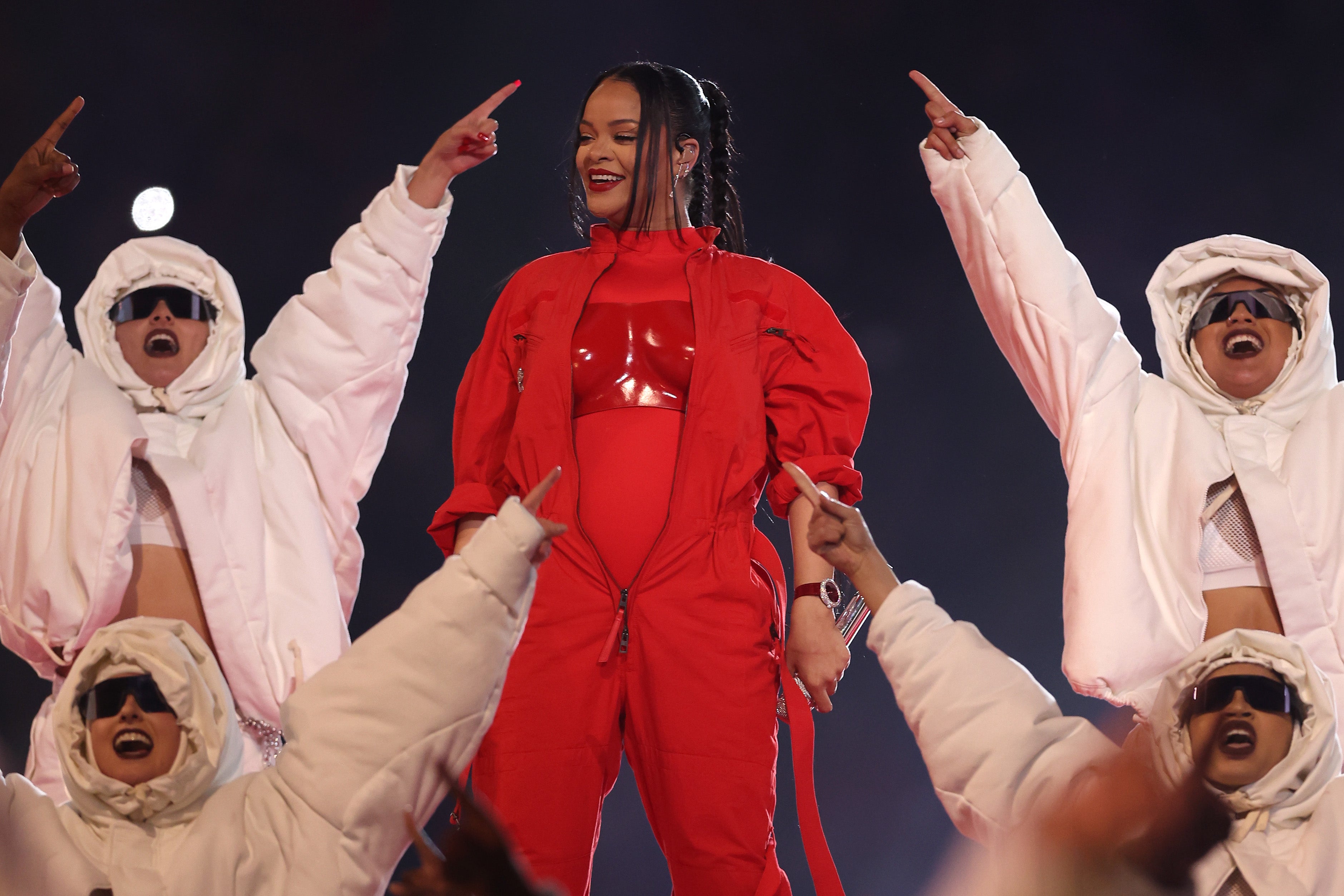 Rihanna performs at the Super Bowl halftime show