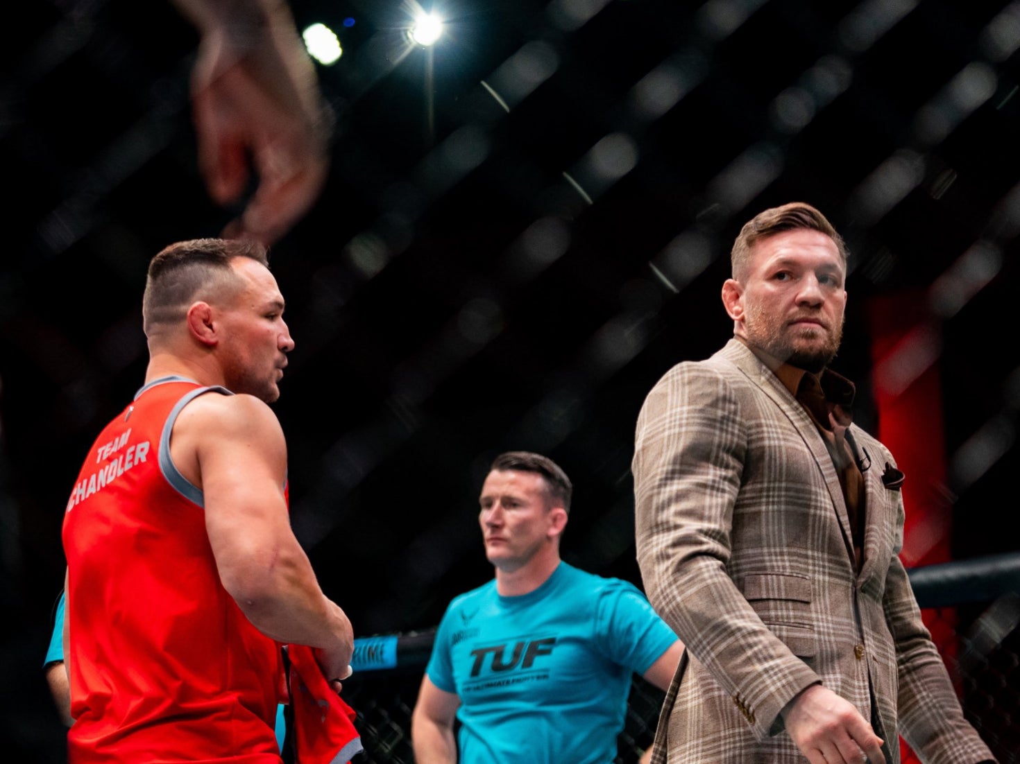 Michael Chandler (left) with Conor McGregor (right) on the set of ‘The Ultimate Fighter’