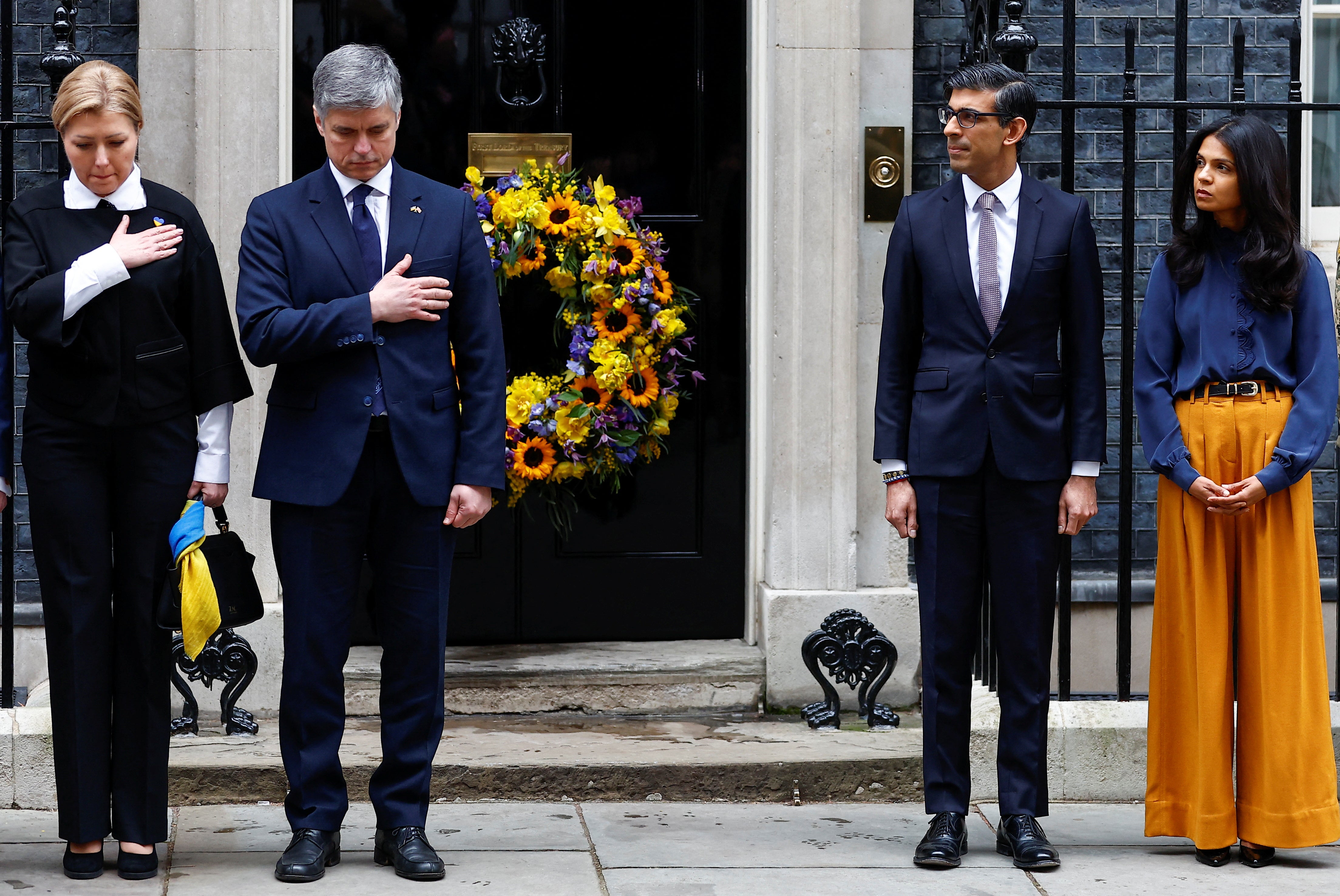 Prime Minister Rishi Sunak and his wife Akshata Murthy with the Ukrainian ambassador to UK Vadym Prystaiko and wife Inna Prystaiko