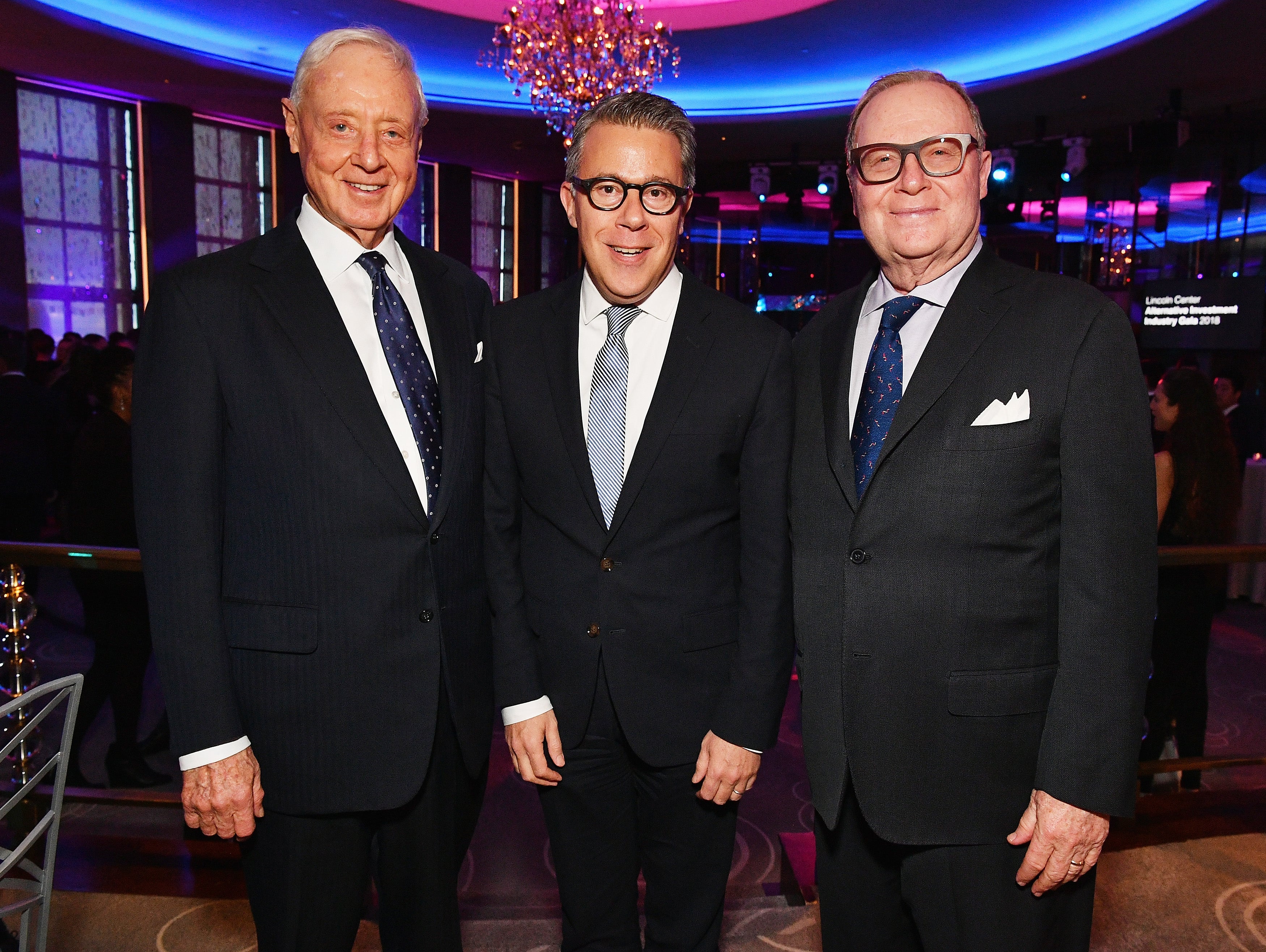 Joel Ehrenkranz, Russell Granet and Thomas H. Lee attend the Lincoln Center Alternative Investment Industry Gala on April 16, 2018 at The Rainbow Room in New York City