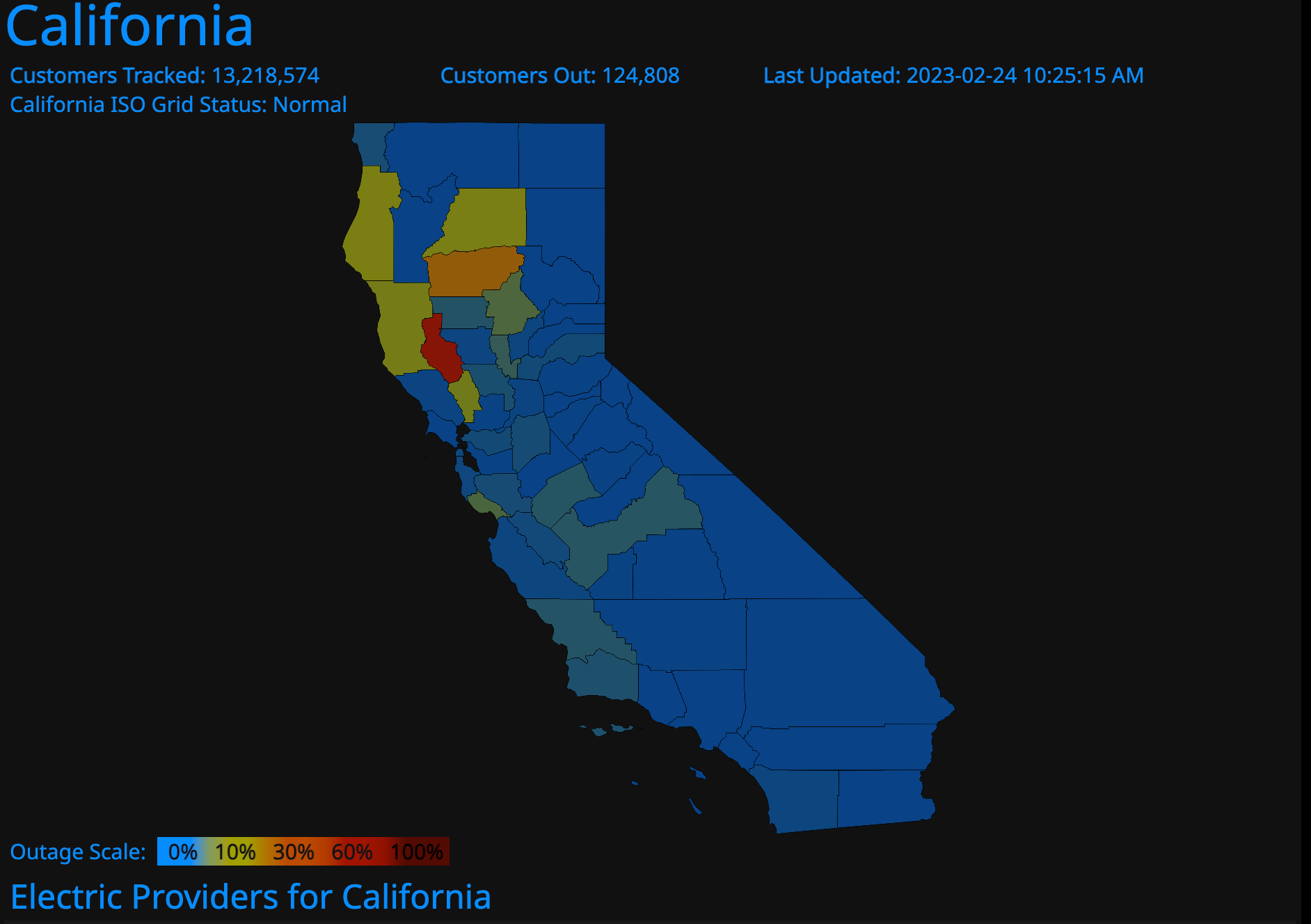 Power outages in California on Friday morning