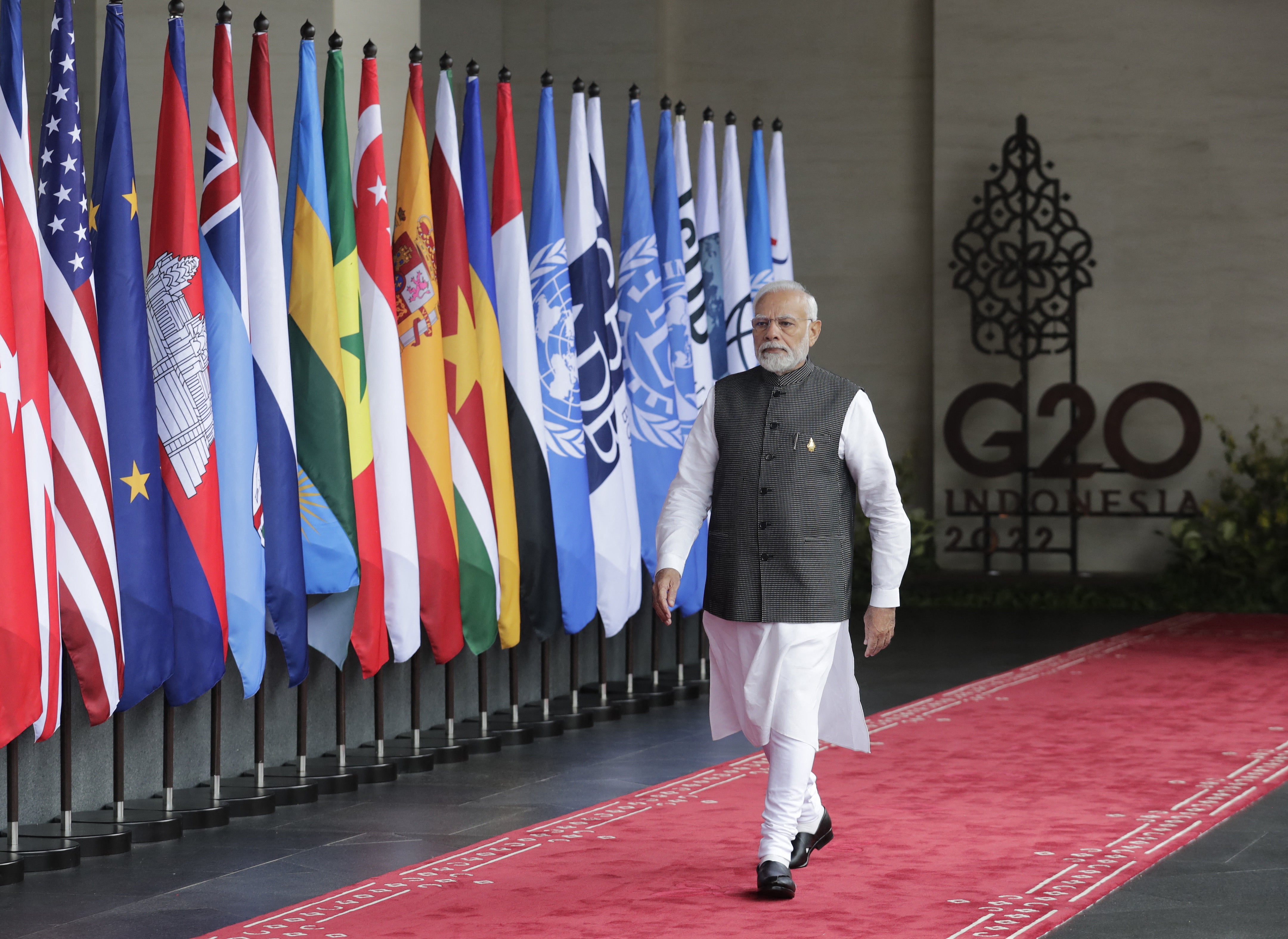 Narendra Modi arrives for last year’s G20 leaders’ summit in Nusa Dua, on the Indonesian resort island of Bali