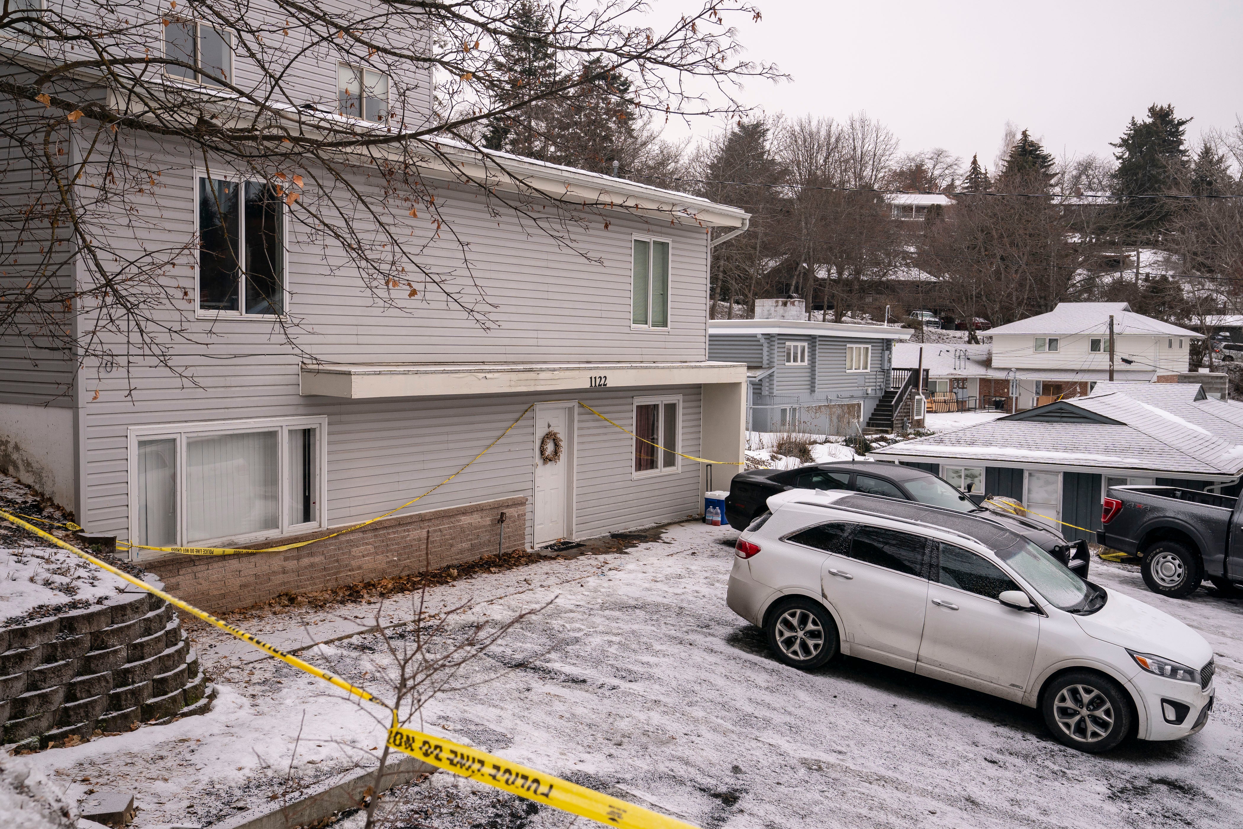 Police tape surrounds a home that is the site of a quadruple murder on January 3, 2023 in Moscow